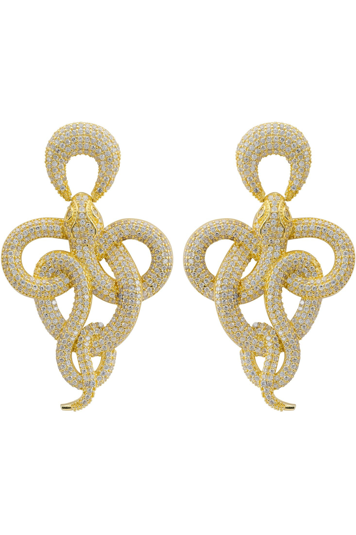 Gold snake drop earrings.