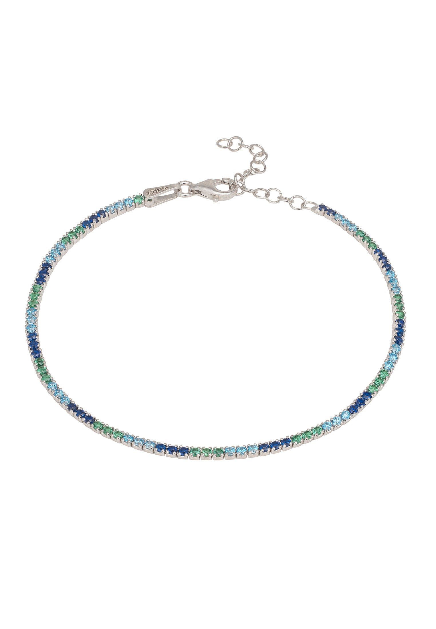 Tennis Bracelet Blue And Green Cz Silver
