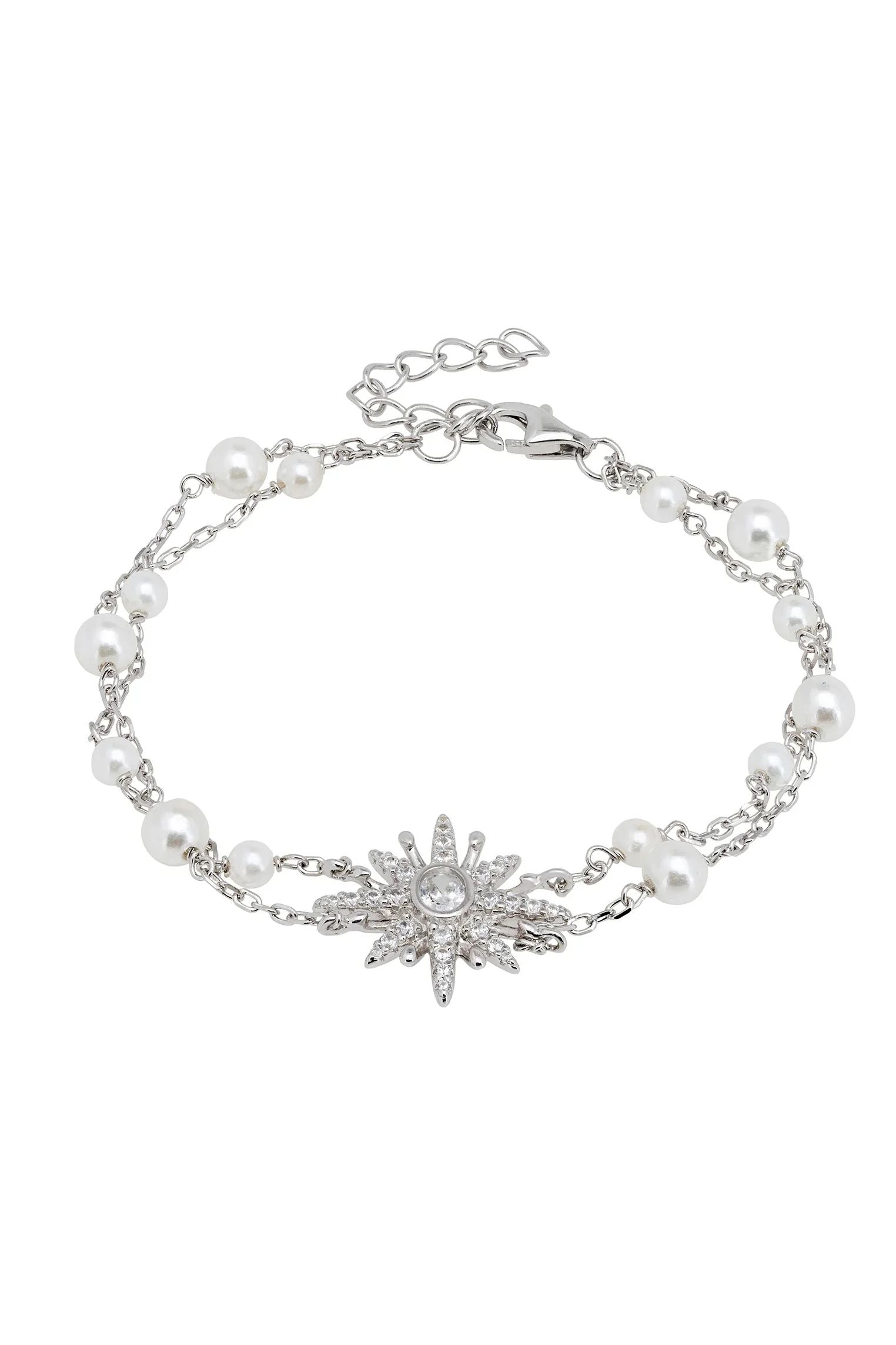 Diamond starburst bracelet with pearls.
