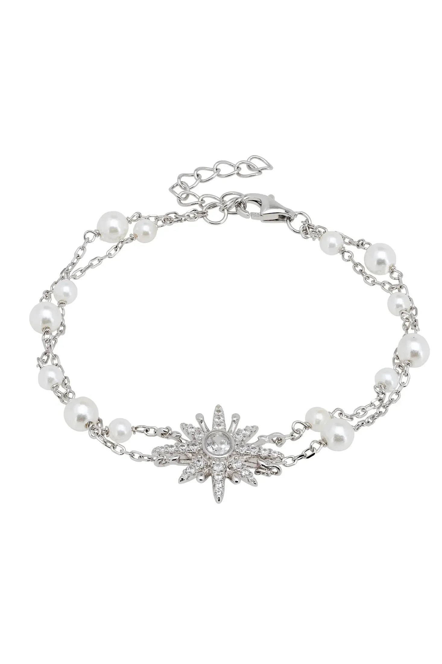 Diamond starburst bracelet with pearls.