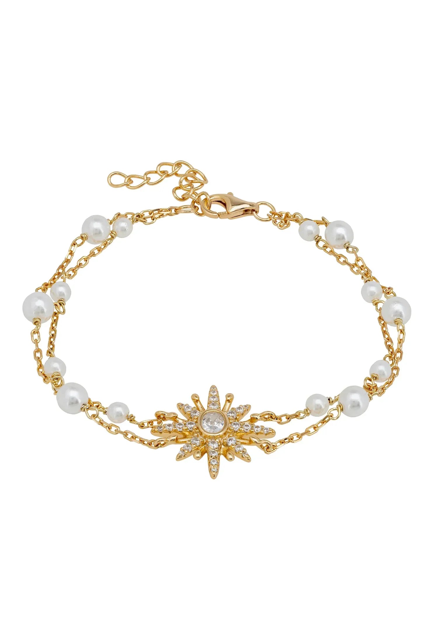 Diamond and gold starburst bracelet with pearls.