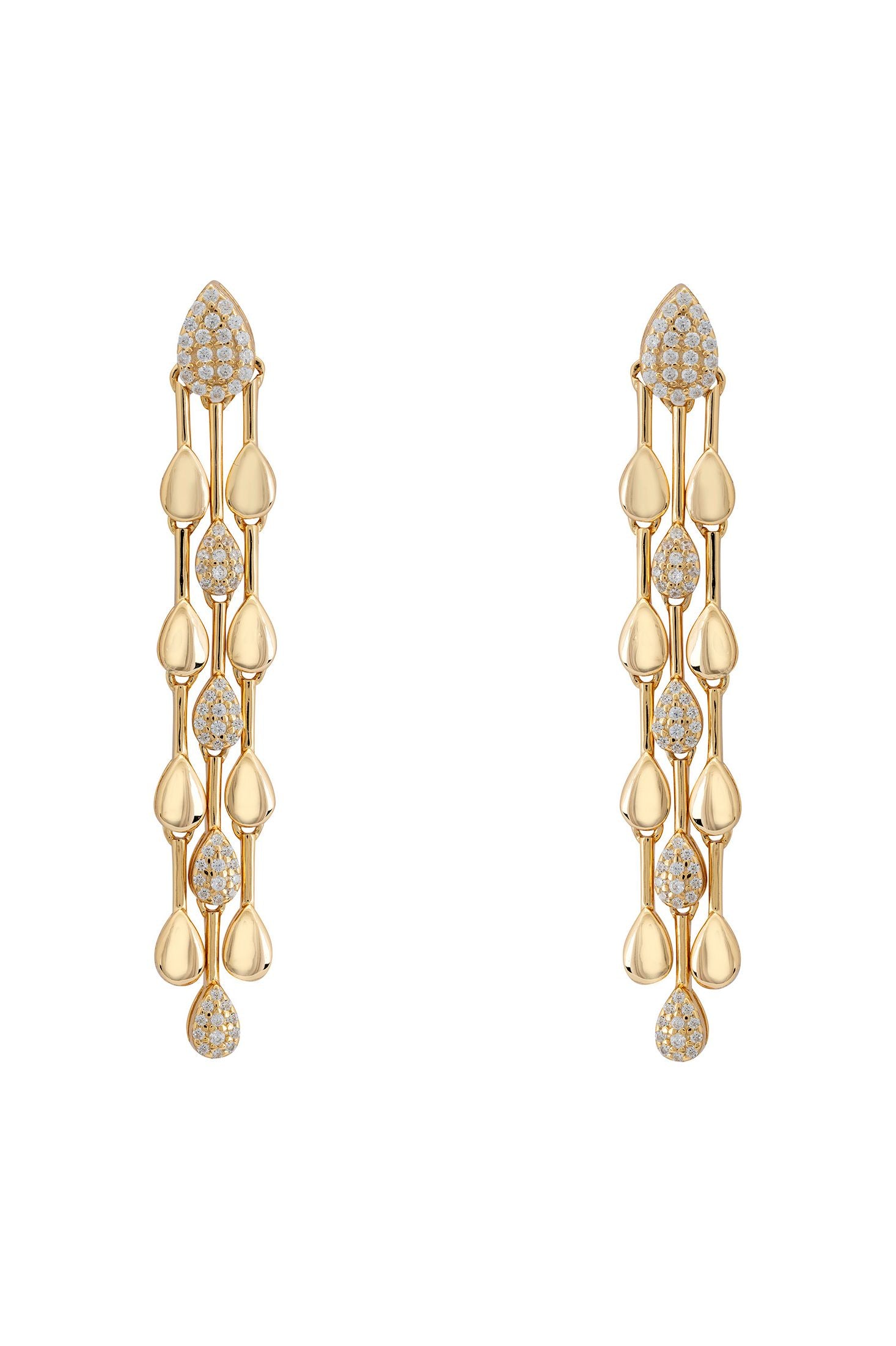 Gold raindrop earrings.
