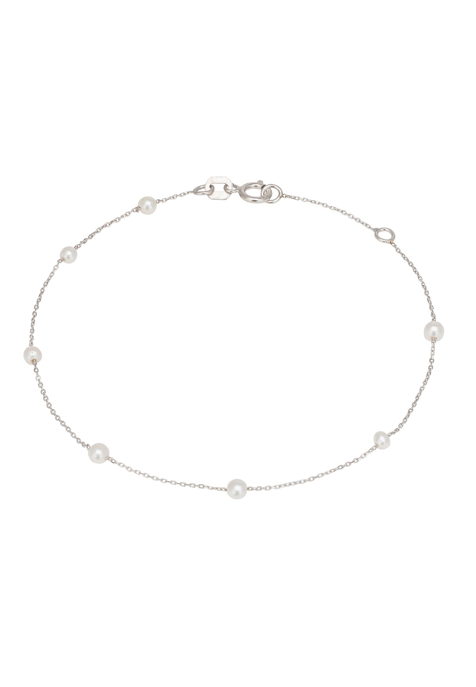 Solid 14k White Gold Natural Spaced Pearl Bracelet
