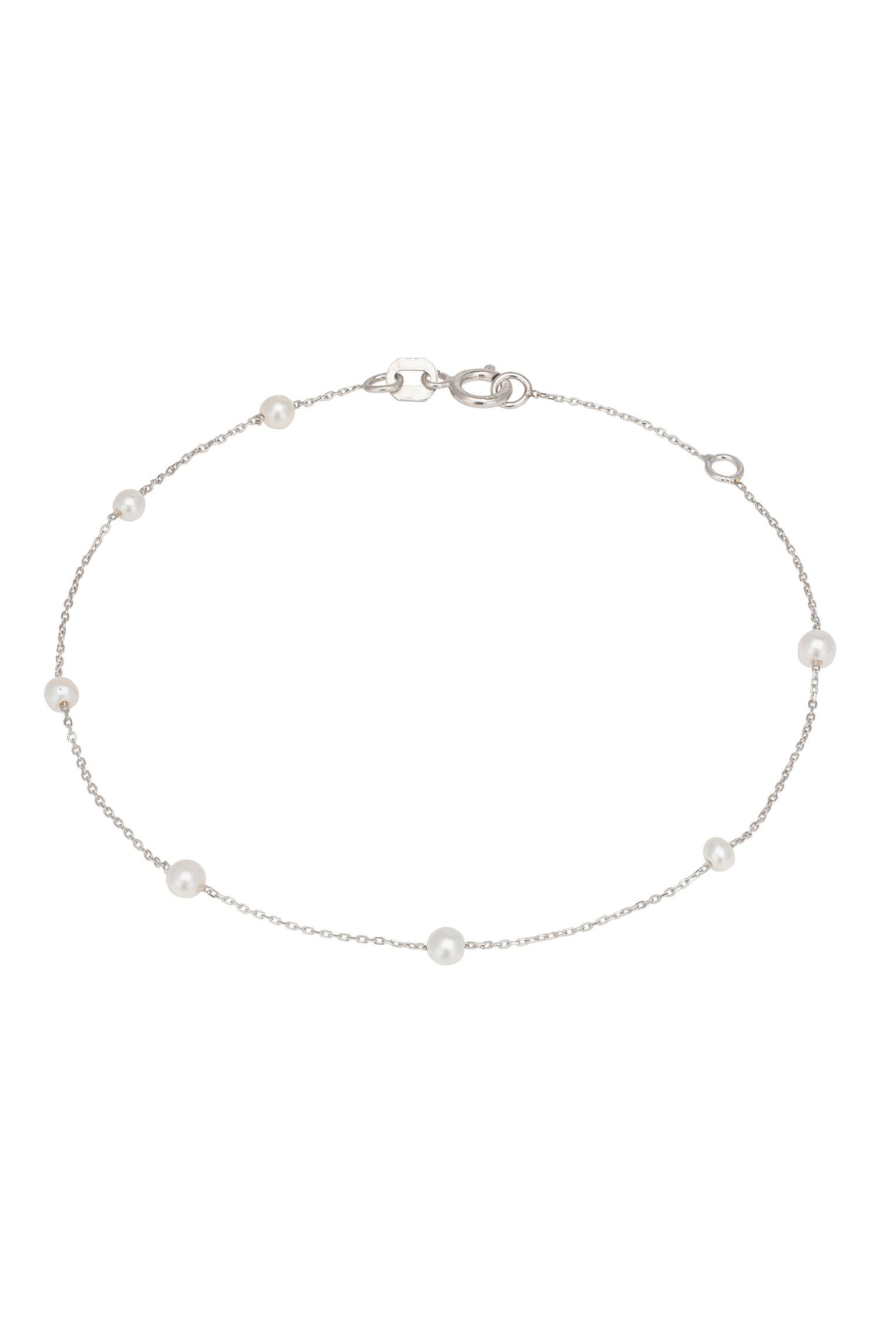 Solid 14k White Gold Natural Spaced Pearl Bracelet