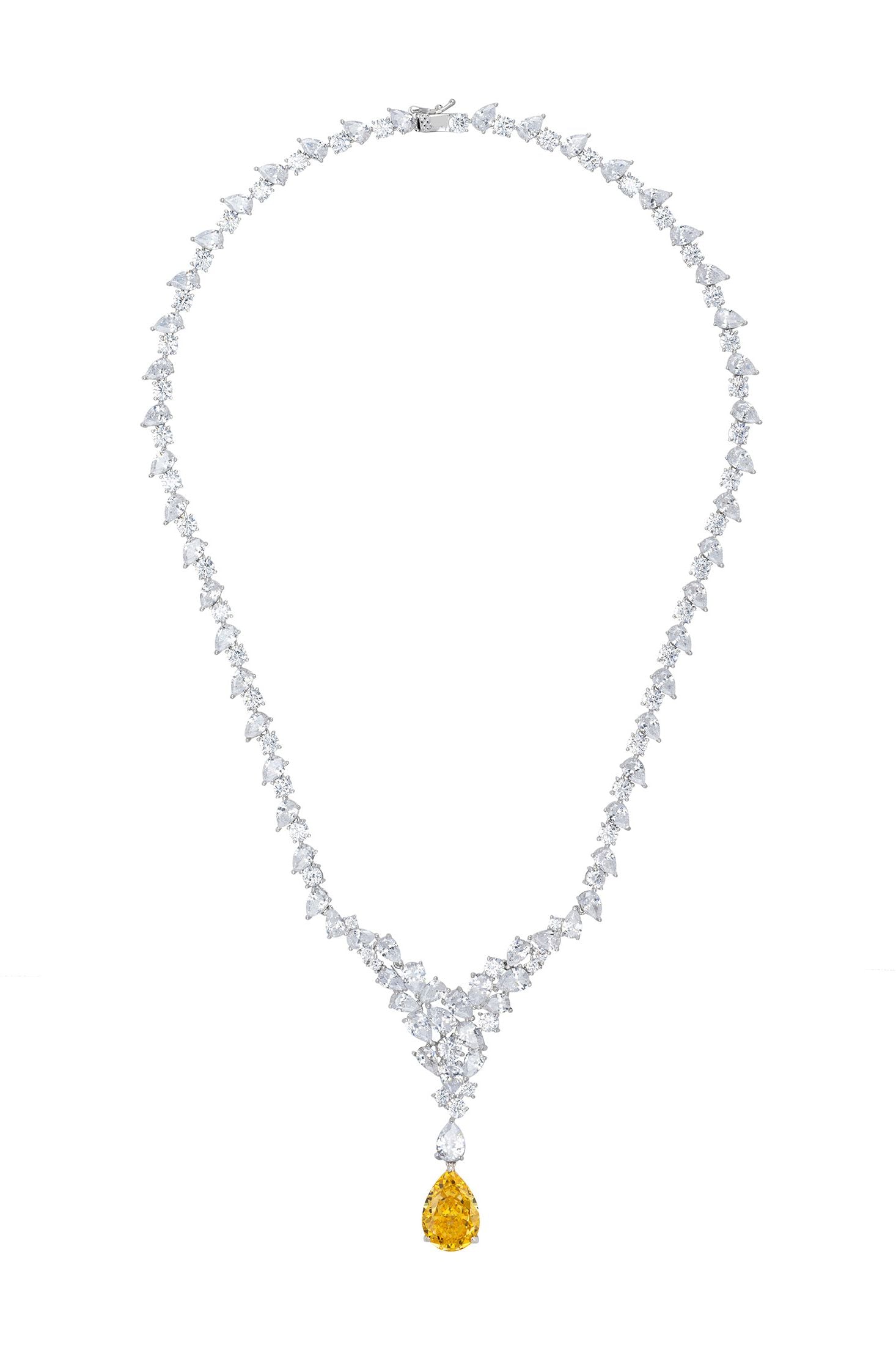 Teardrop yellow gemstone centerpiece diamond necklace.