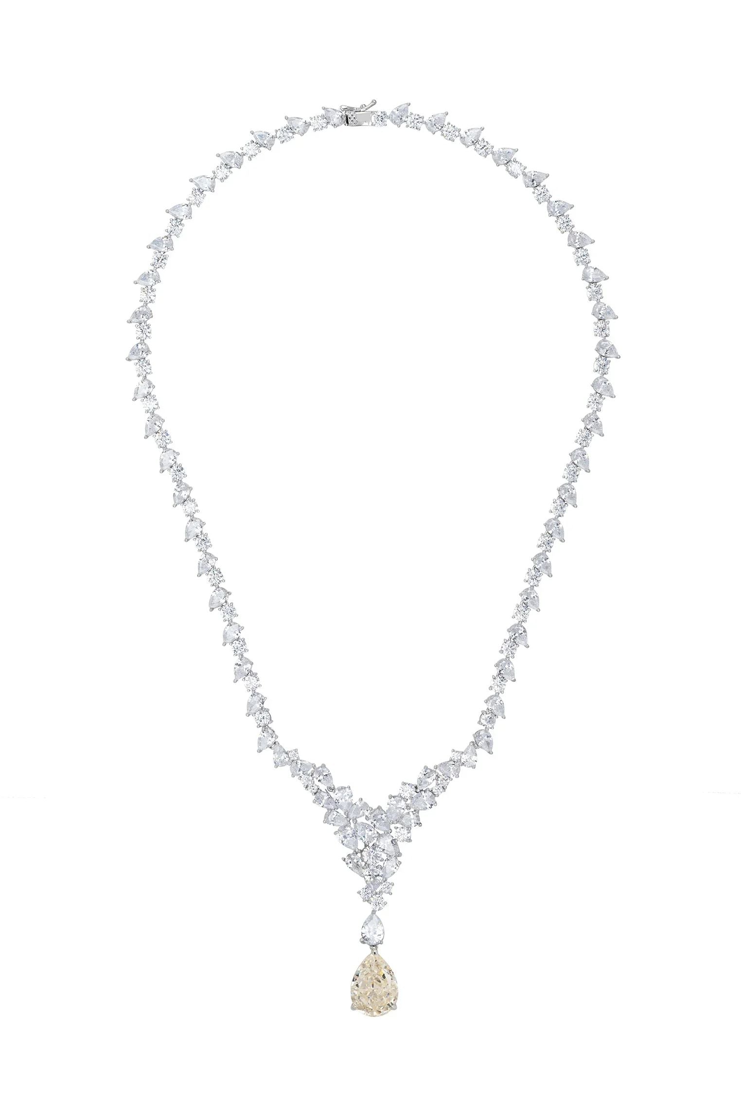 Teardrop moissanite centerpiece diamond necklace.