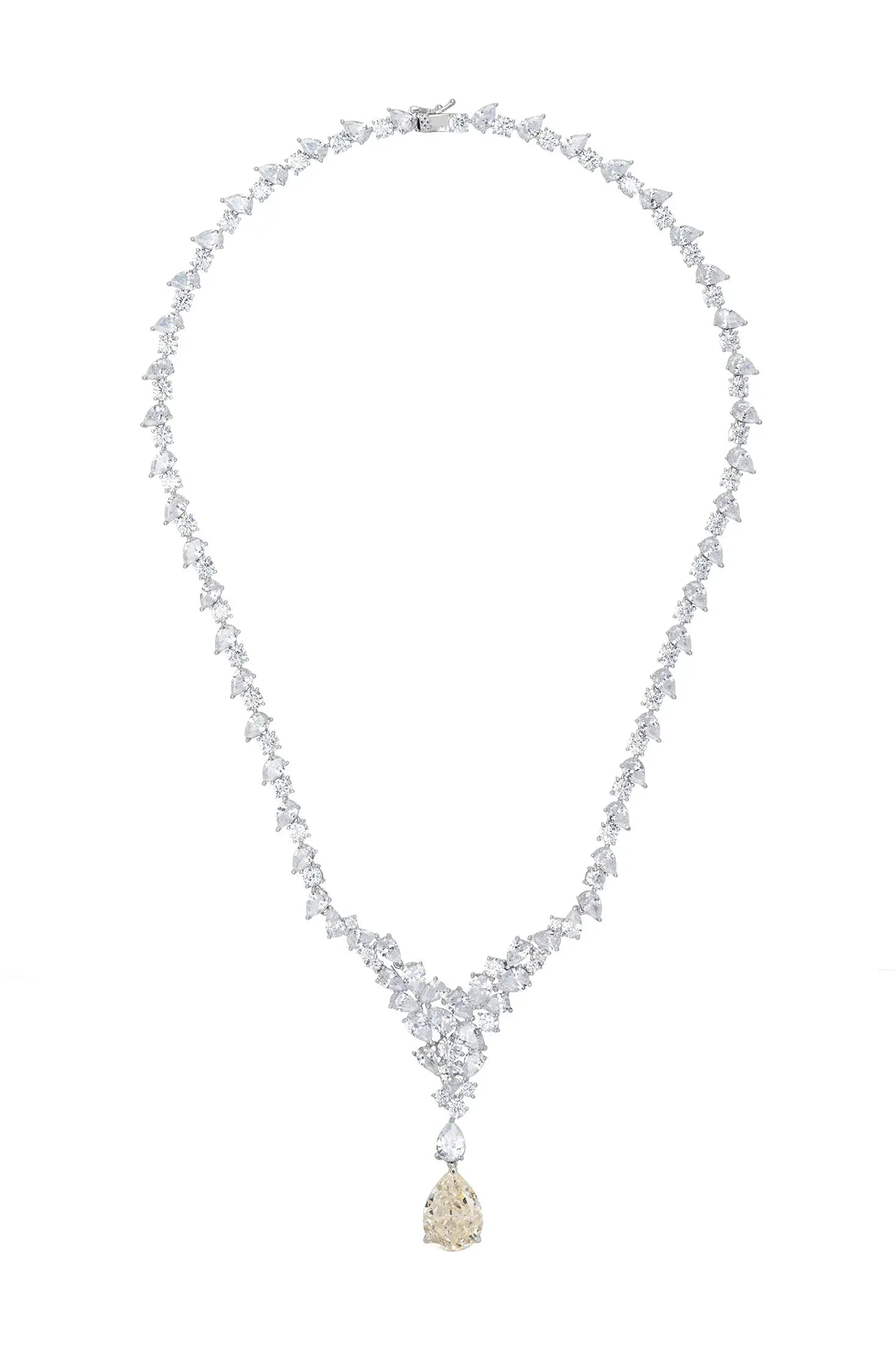 Teardrop moissanite centerpiece diamond necklace.