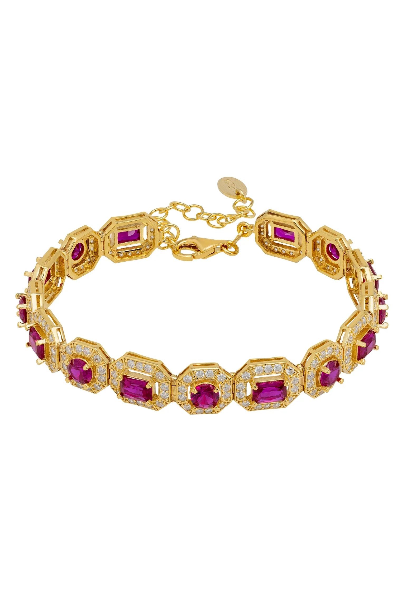 Gold and diamond halo ruby bracelet.