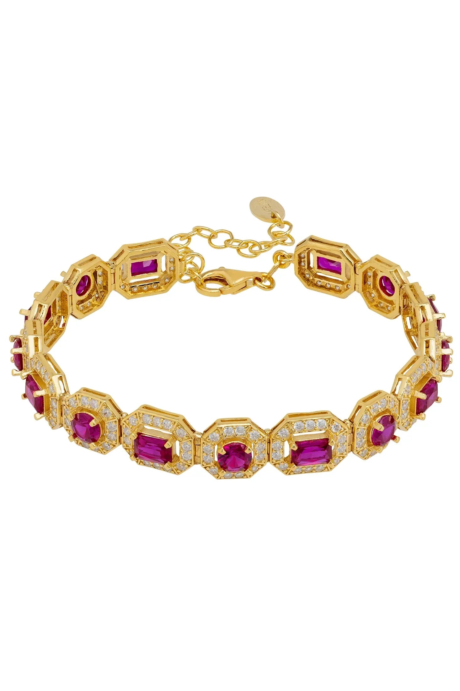 Gold and diamond halo ruby bracelet.