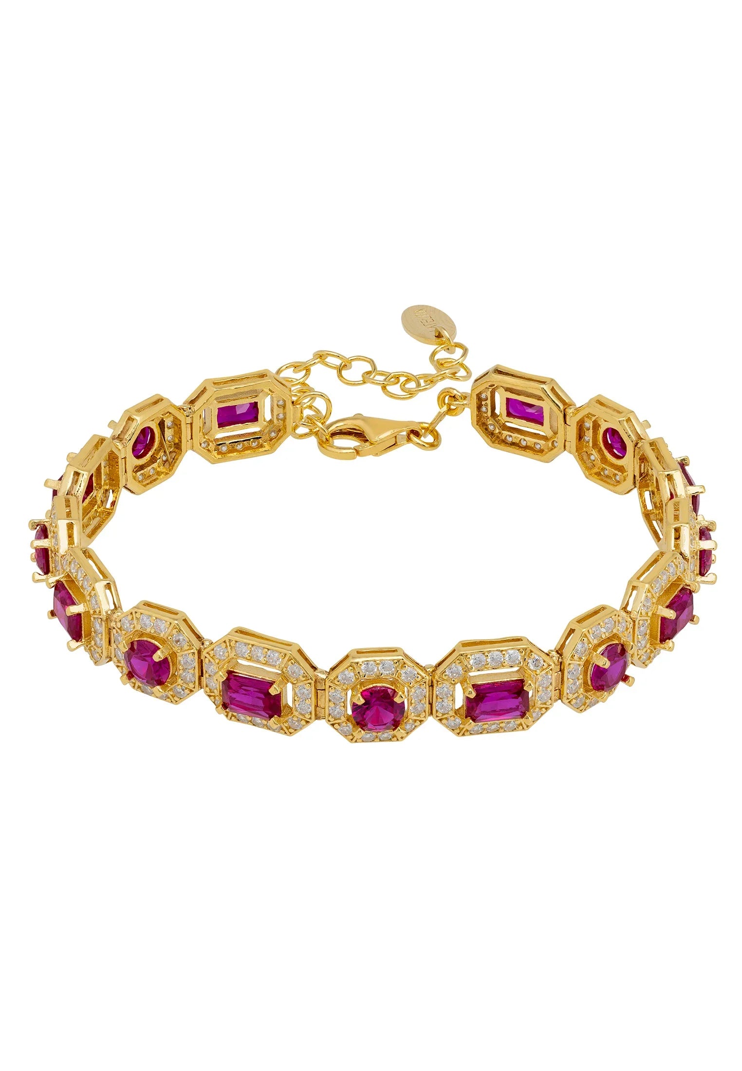 Gold and diamond halo ruby bracelet.