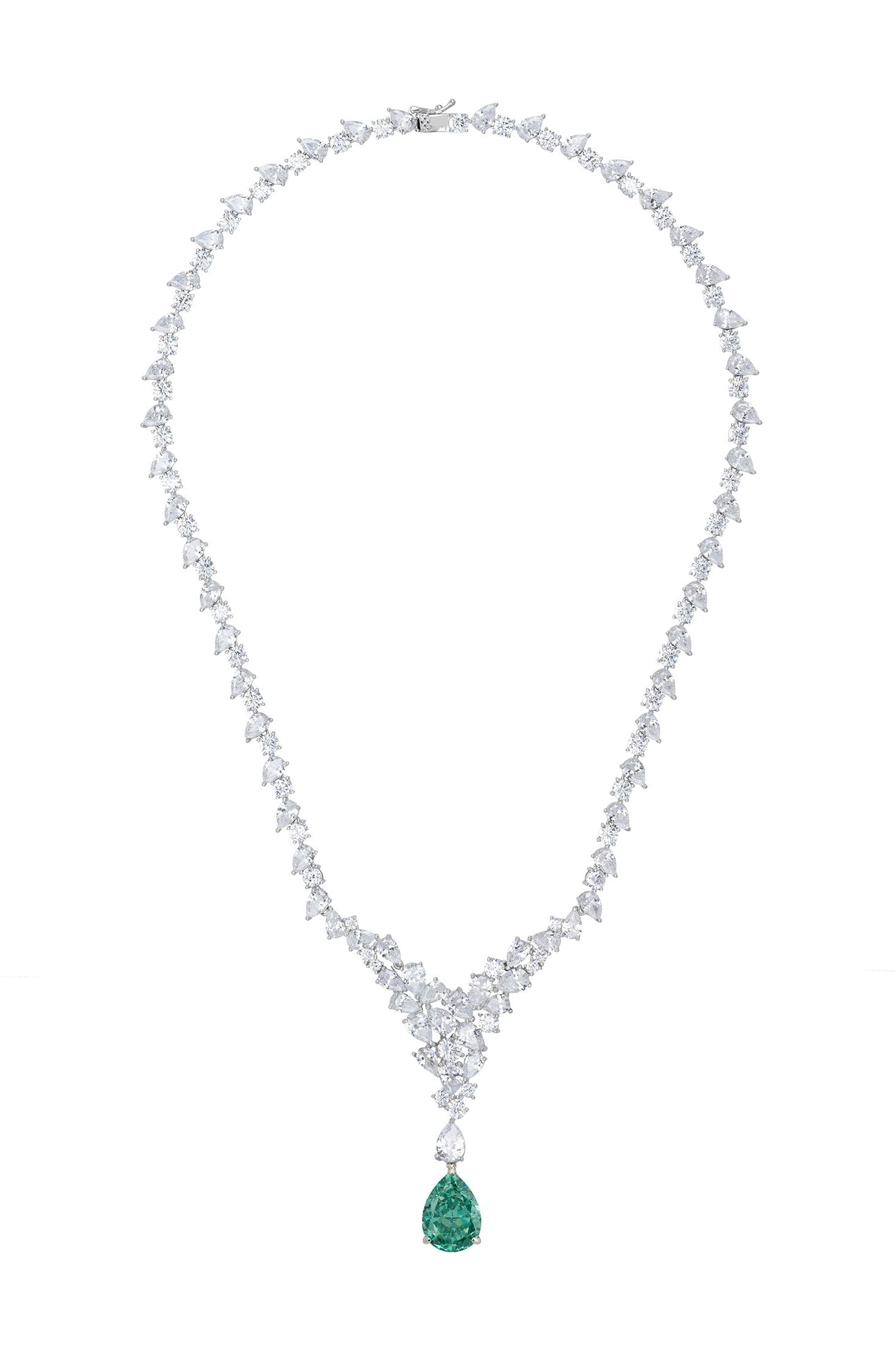 Green teardrop centerpiece diamond necklace.