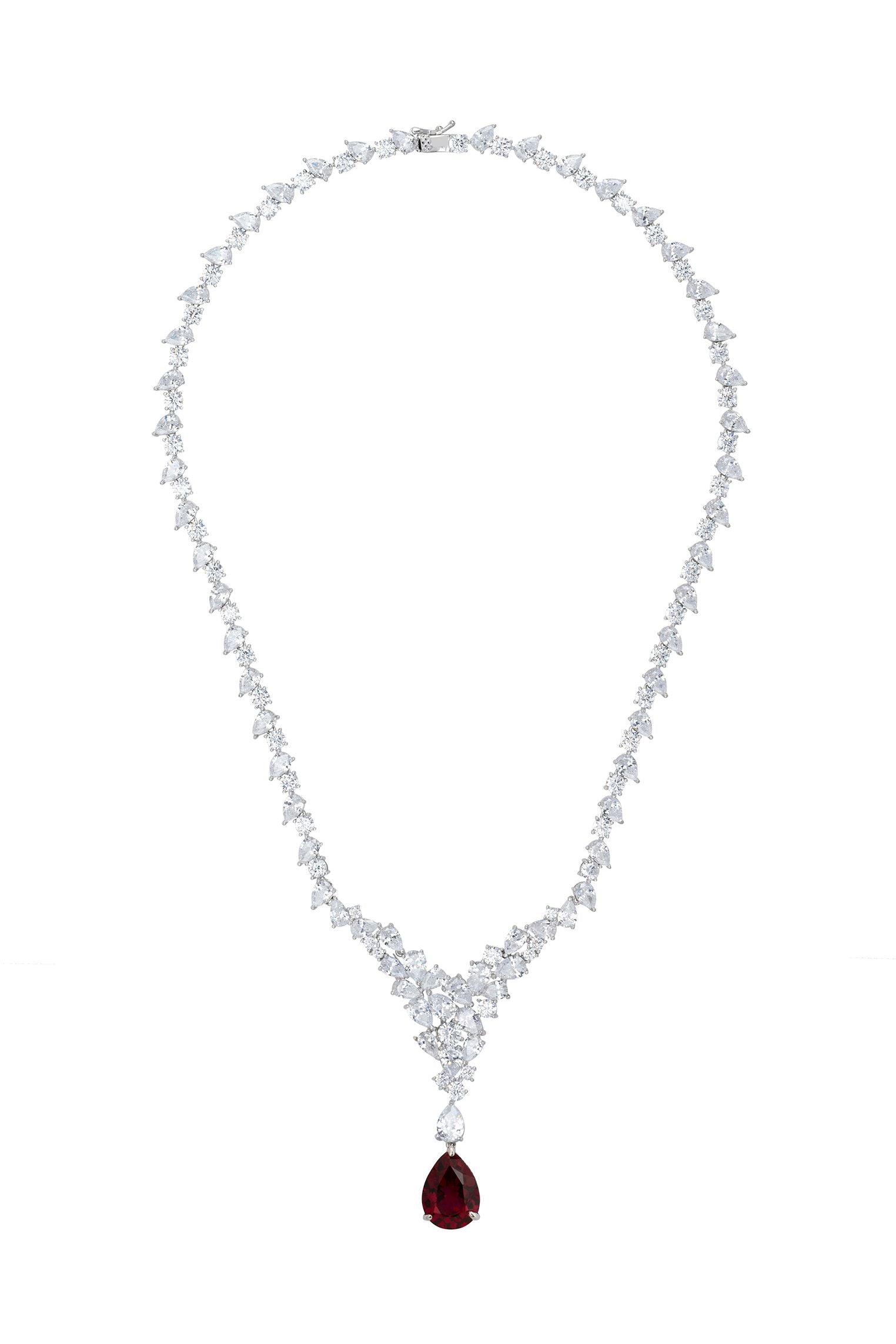 Teardrop ruby centerpiece diamond necklace.