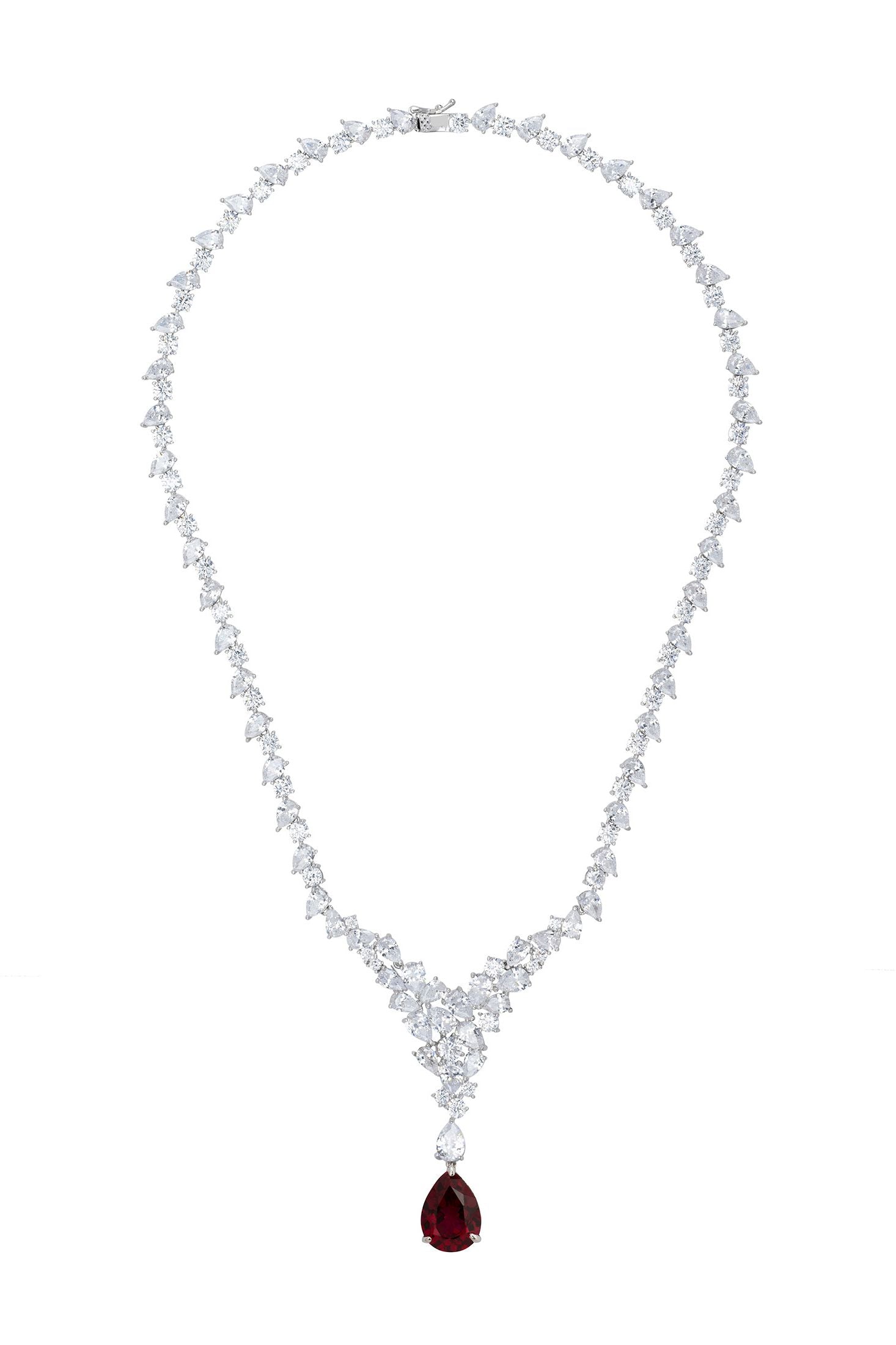 Teardrop ruby centerpiece diamond necklace.