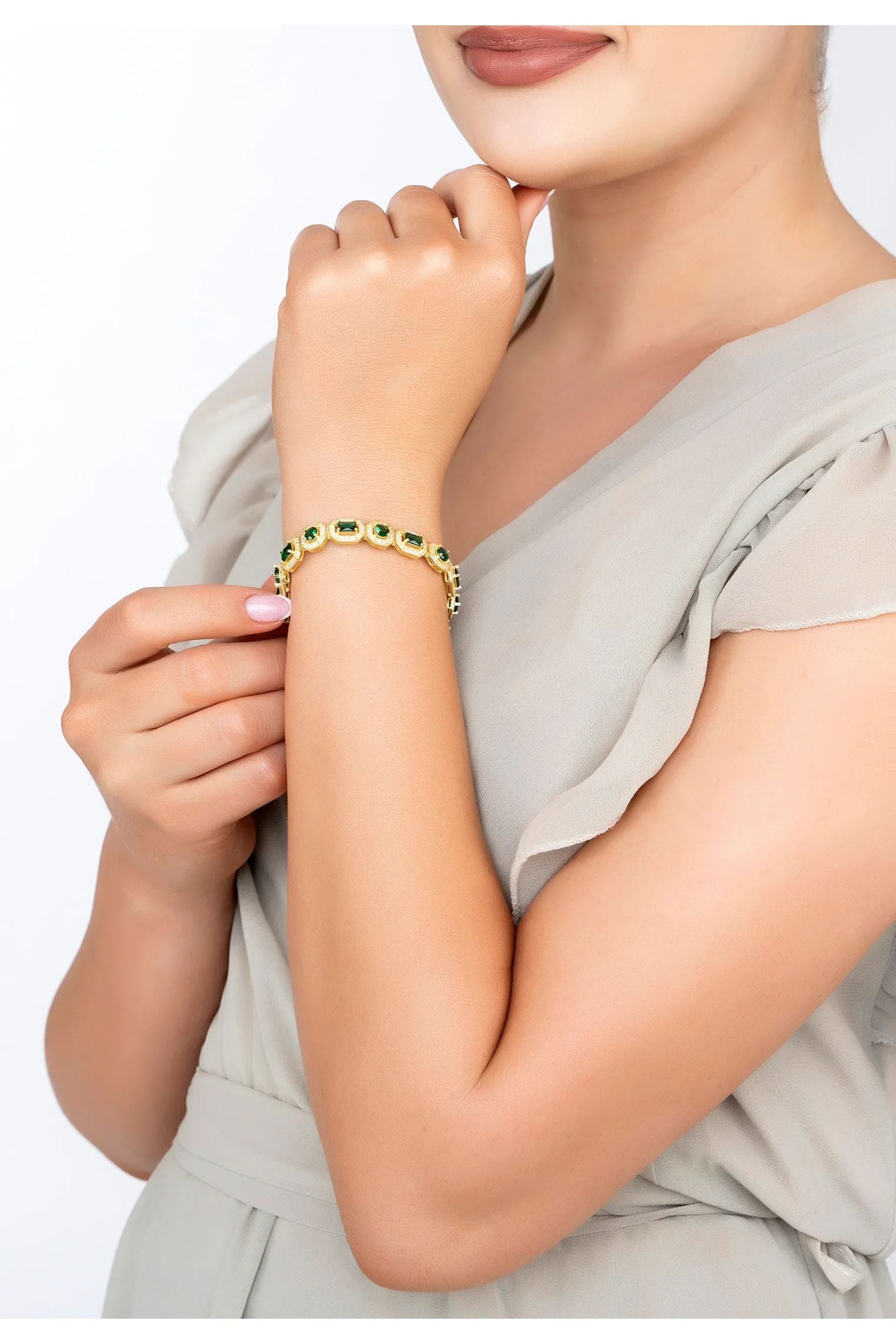 The bracelet worn by a model.