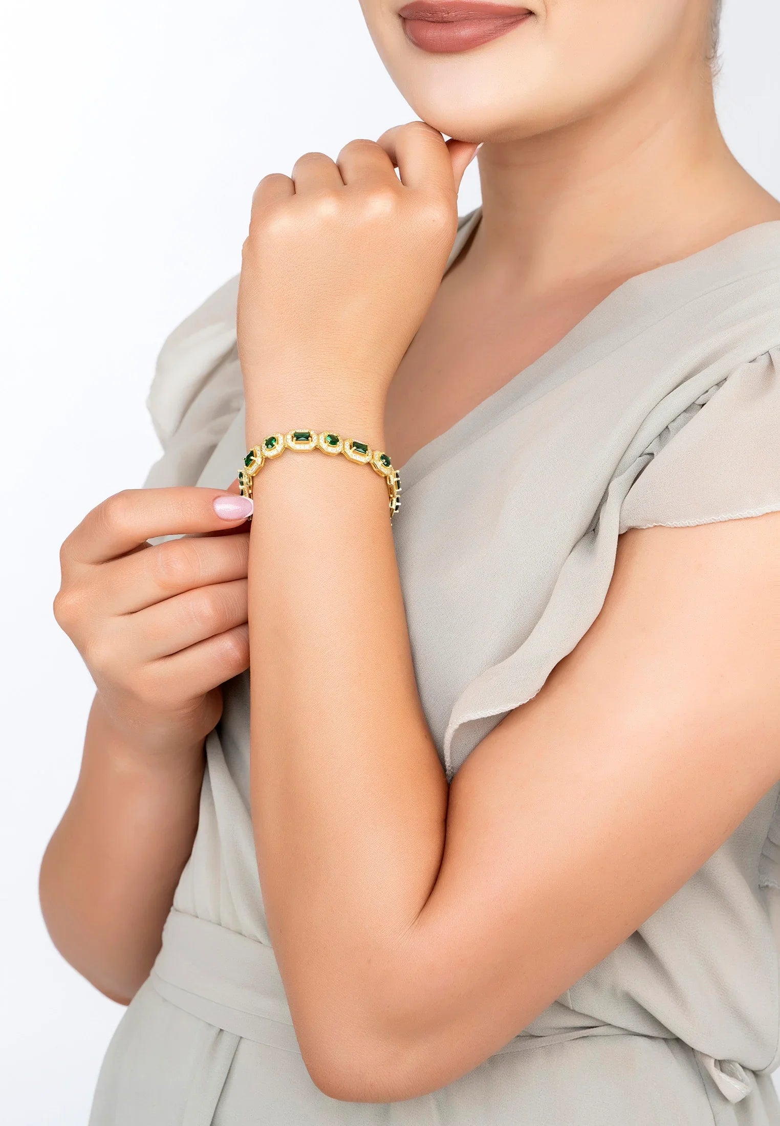 The bracelet worn by a model.