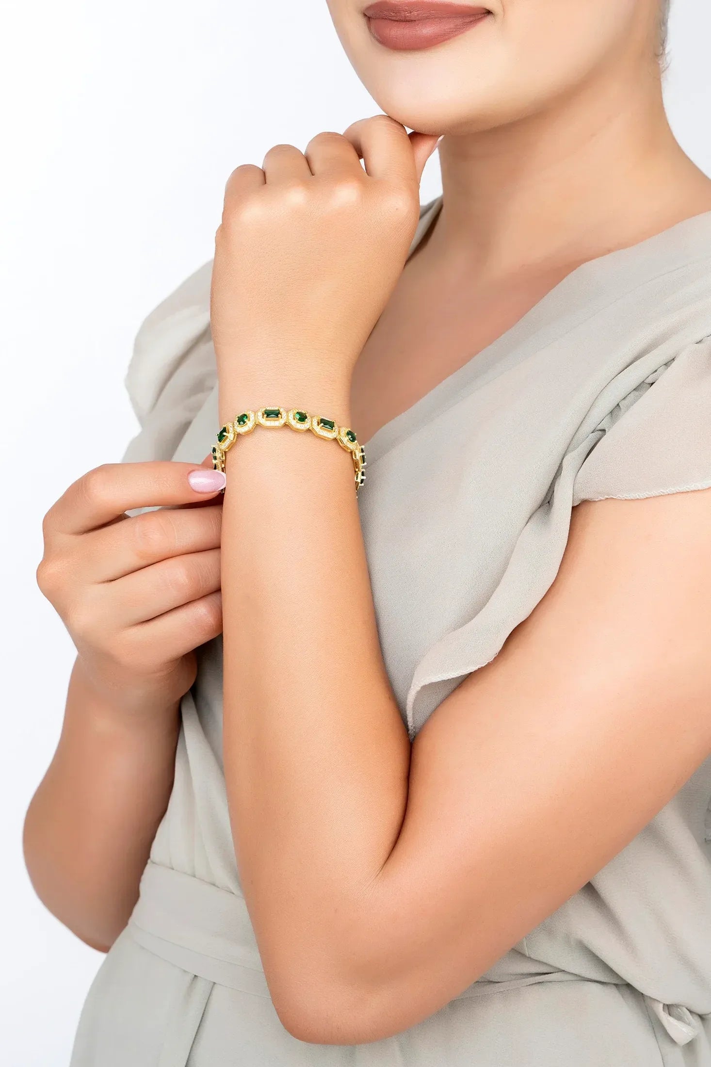 The bracelet worn by a model.