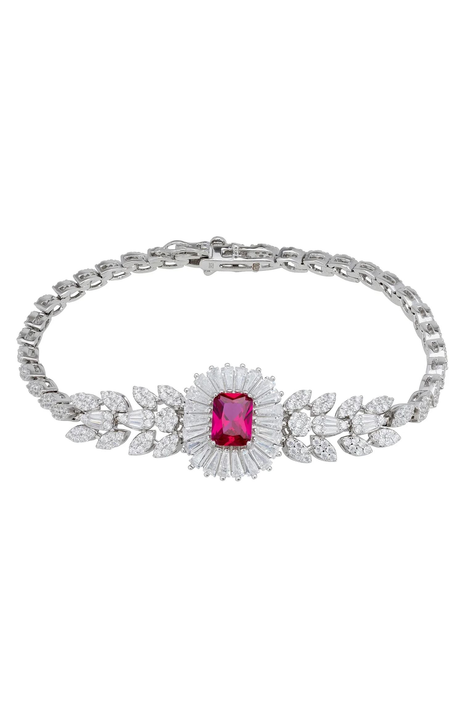 Blooming ruby floral diamond bracelet.