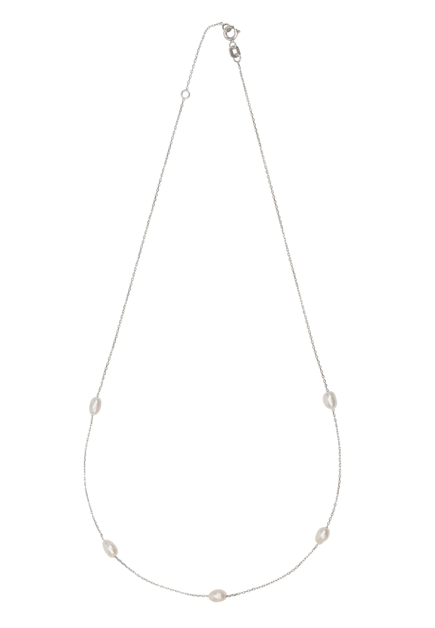 Solid 14k White Gold Natural Spaced Pearl Necklace