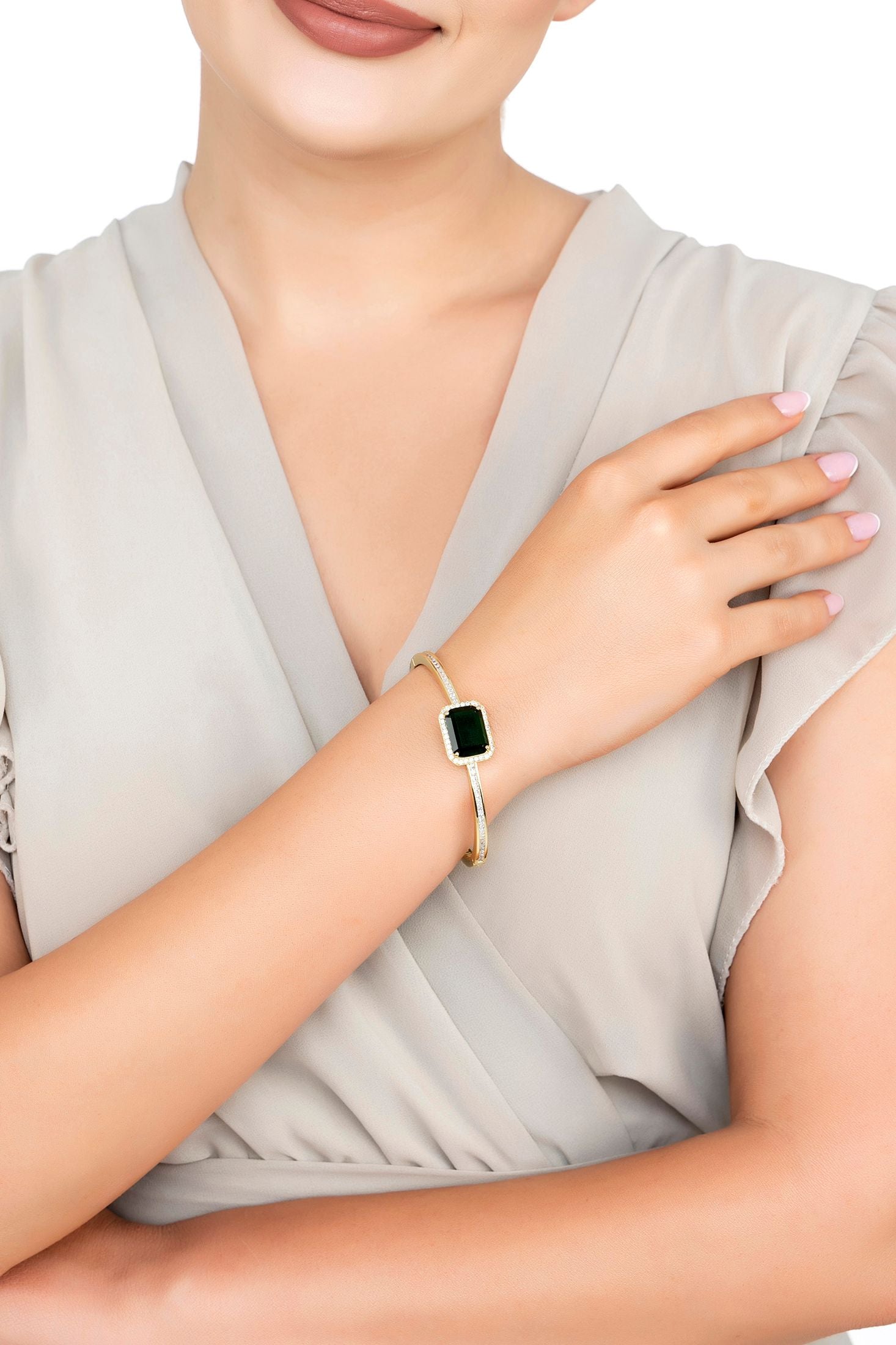 The bracelet worn by a model.