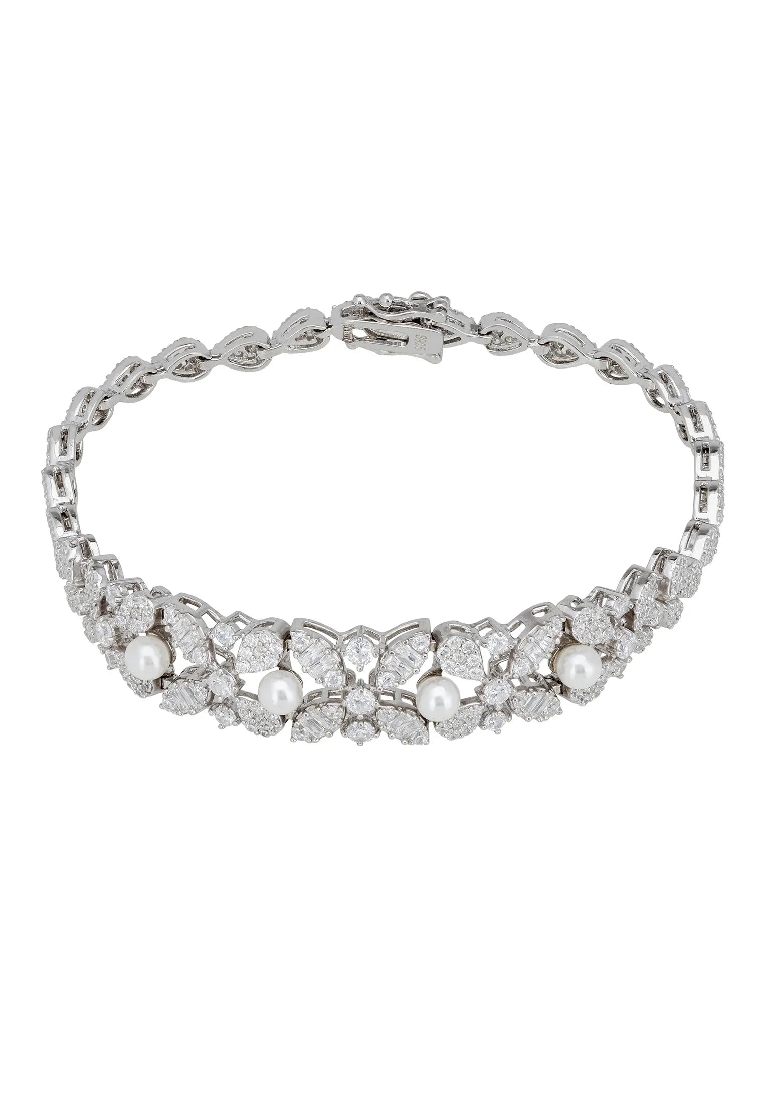 Floral diamond bracelet with pearls.