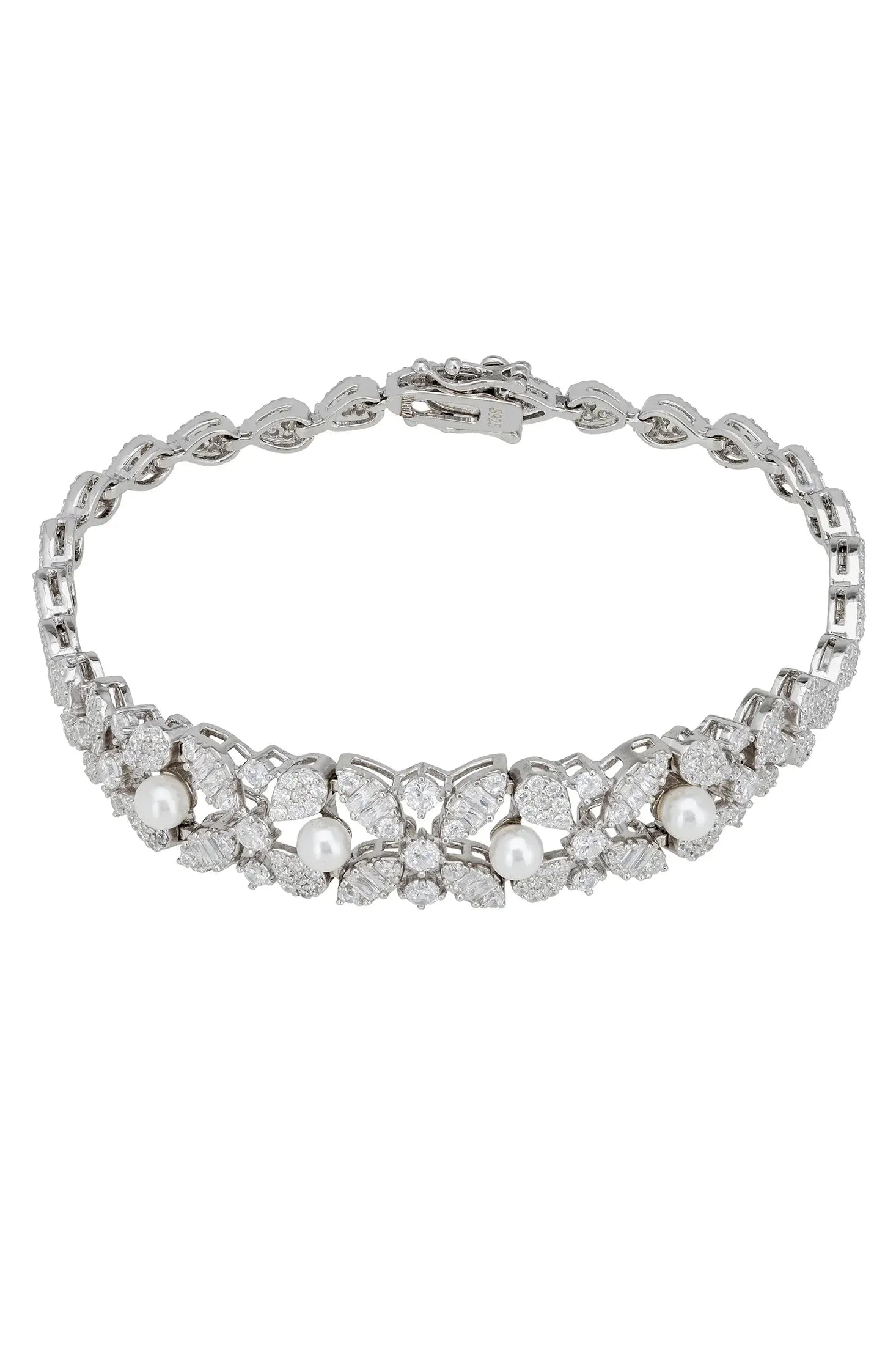 Floral diamond bracelet with pearls.