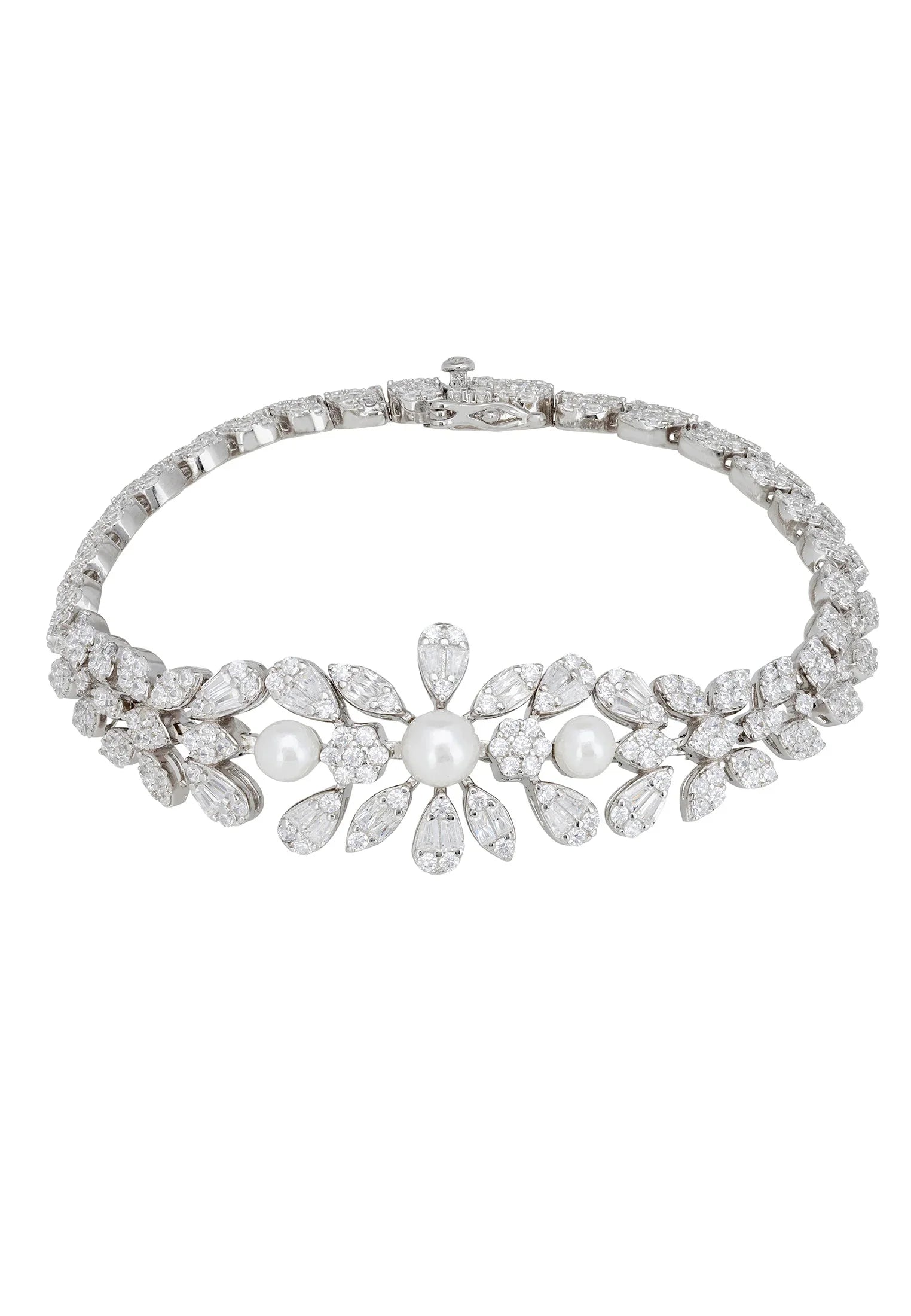 Floral diamond bracelet with pearls.