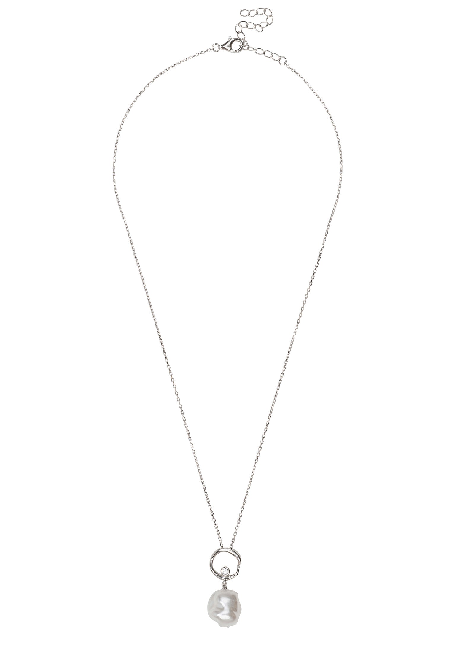 Silver necklace with a pendant on a white background