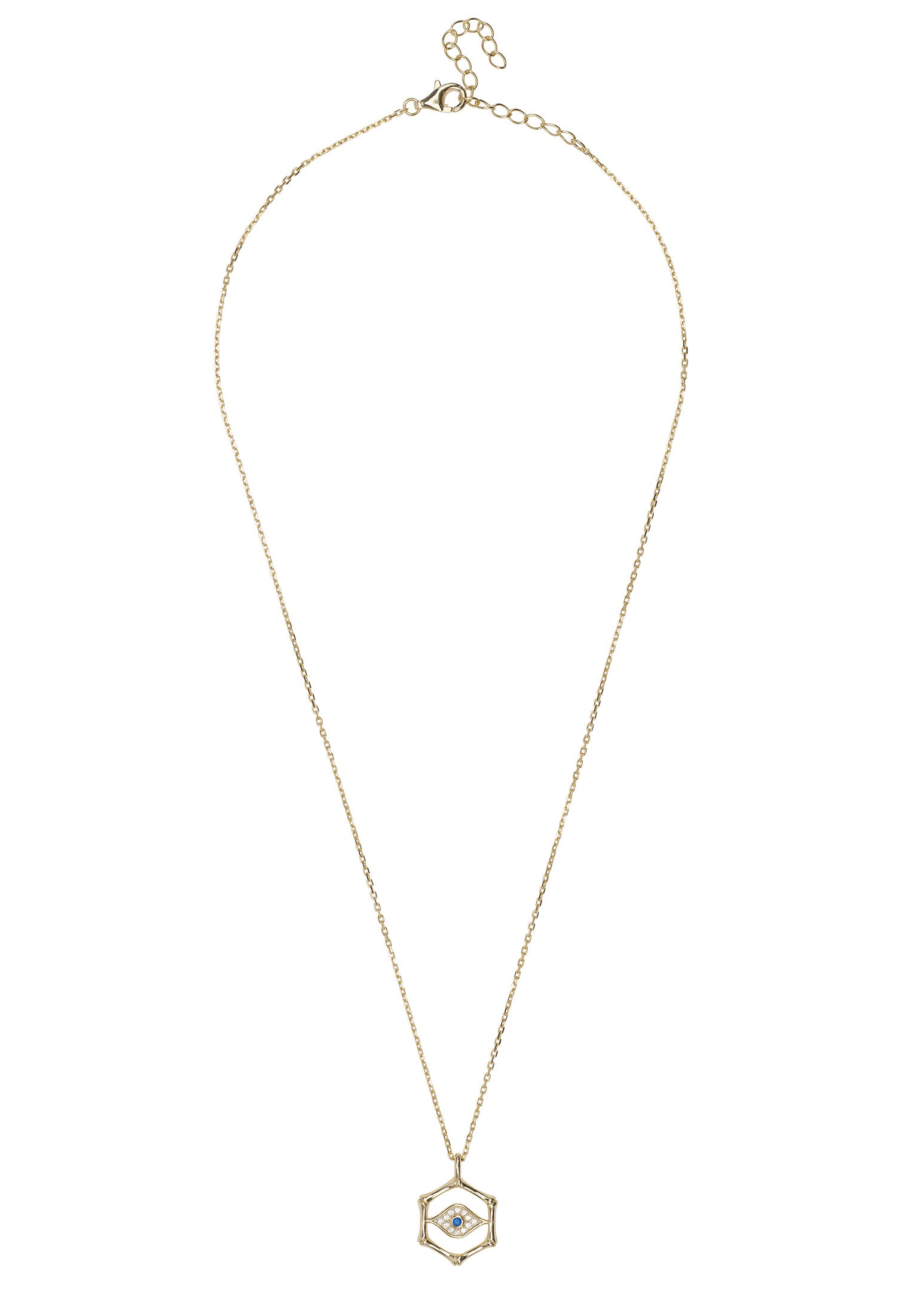Bamboo Hexagon Evil Eye Necklace Gold