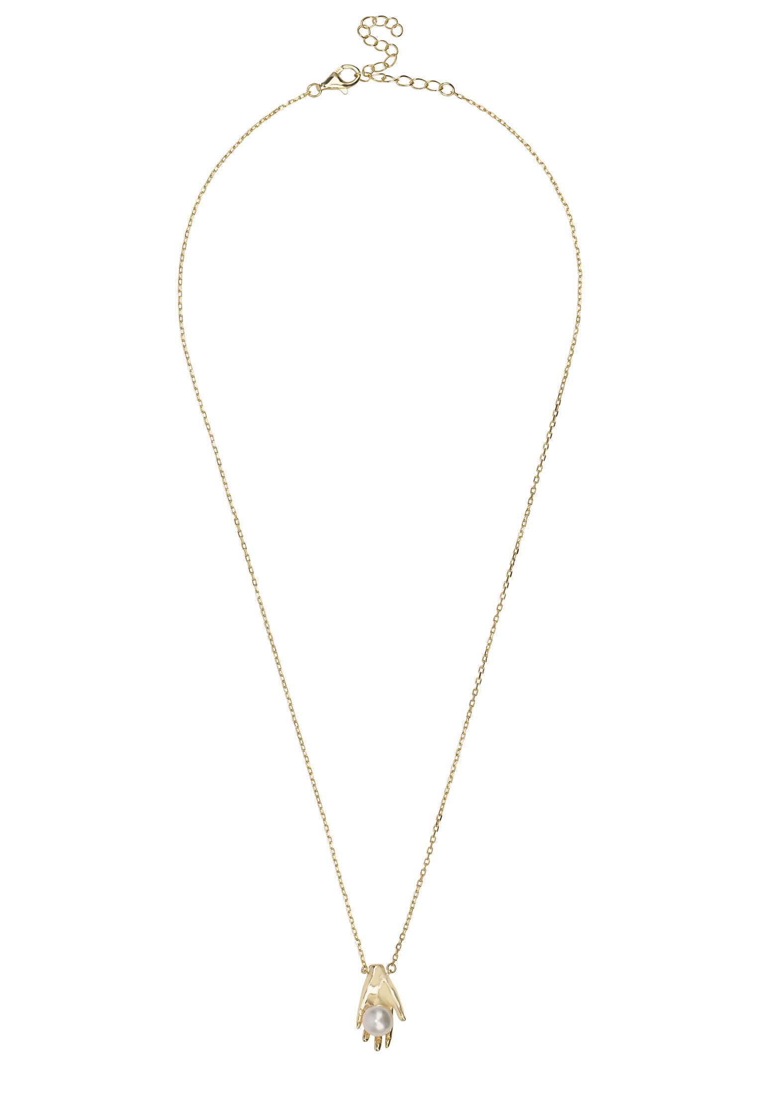 Gold necklace with a small pendant on a white background