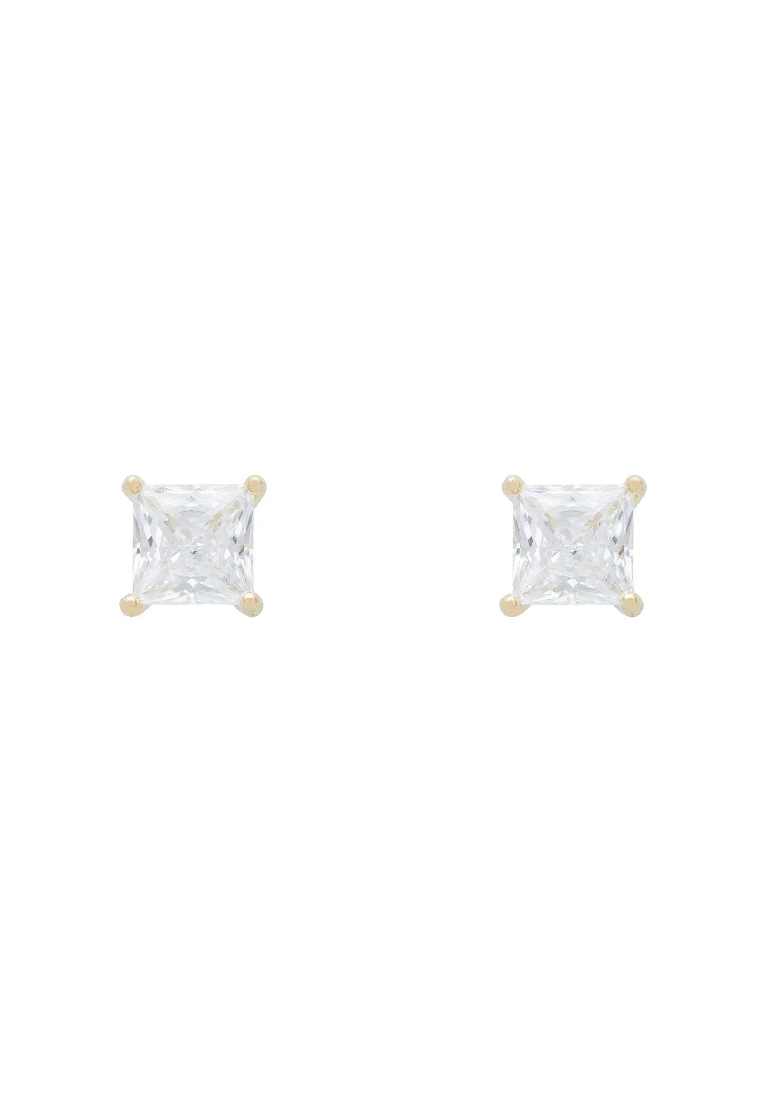 Square diamond gold stud earrings.