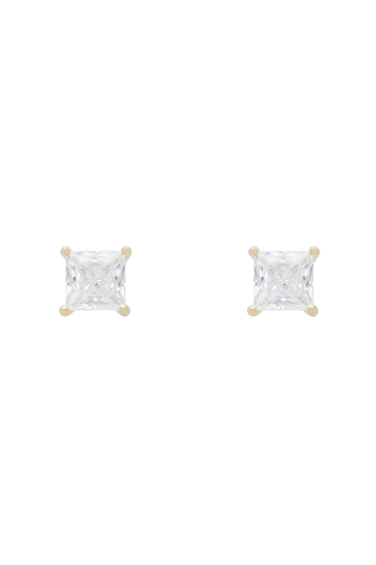 Square diamond gold stud earrings.
