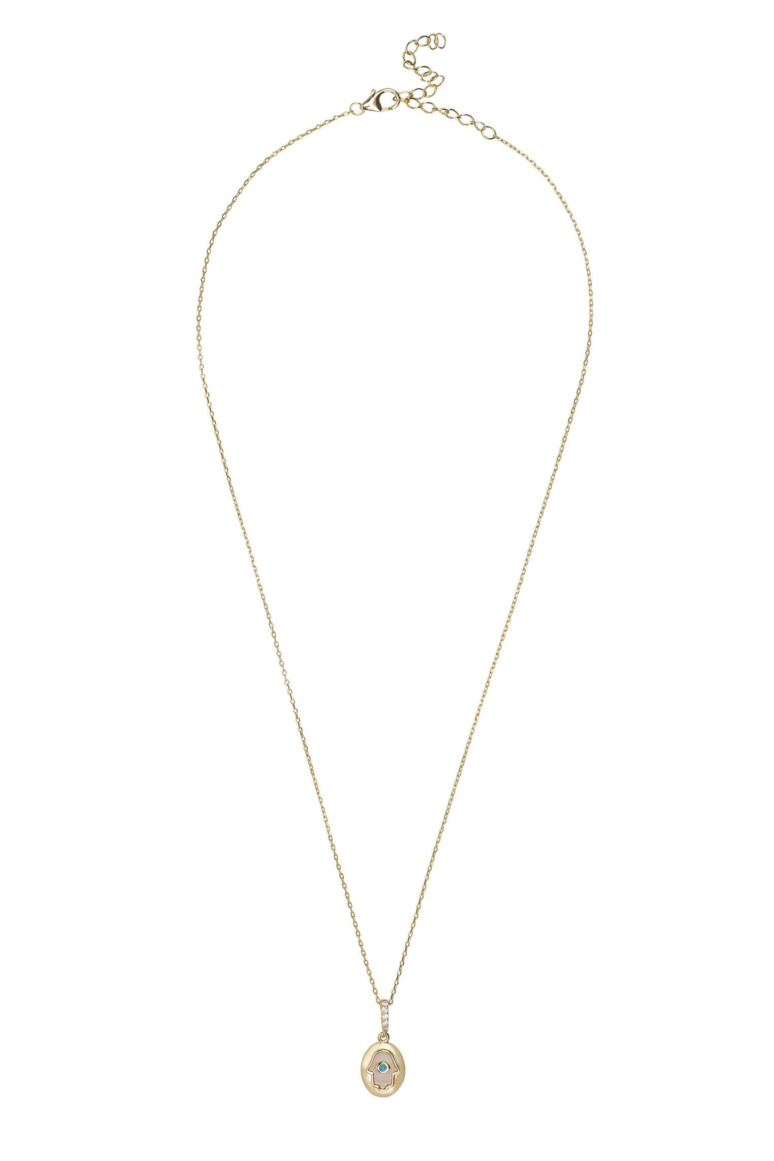 Hamsa Hand Mother Of Pearl With Opal Necklace Gold