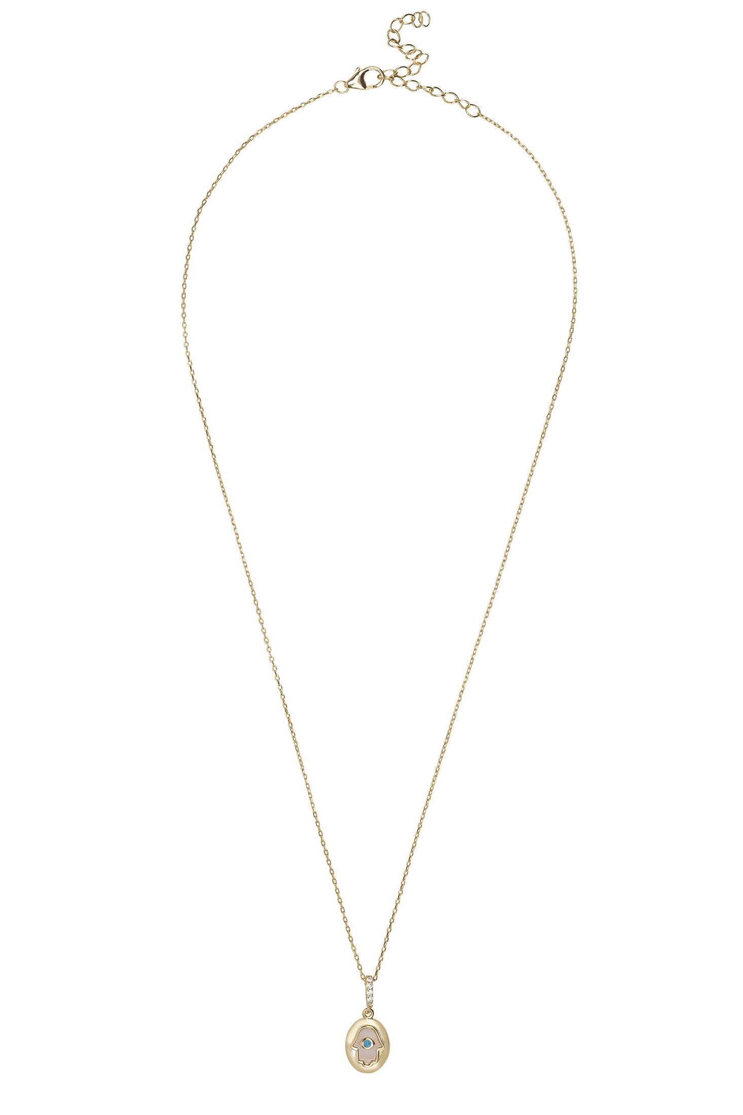 Gold necklace with a pendant on a white background