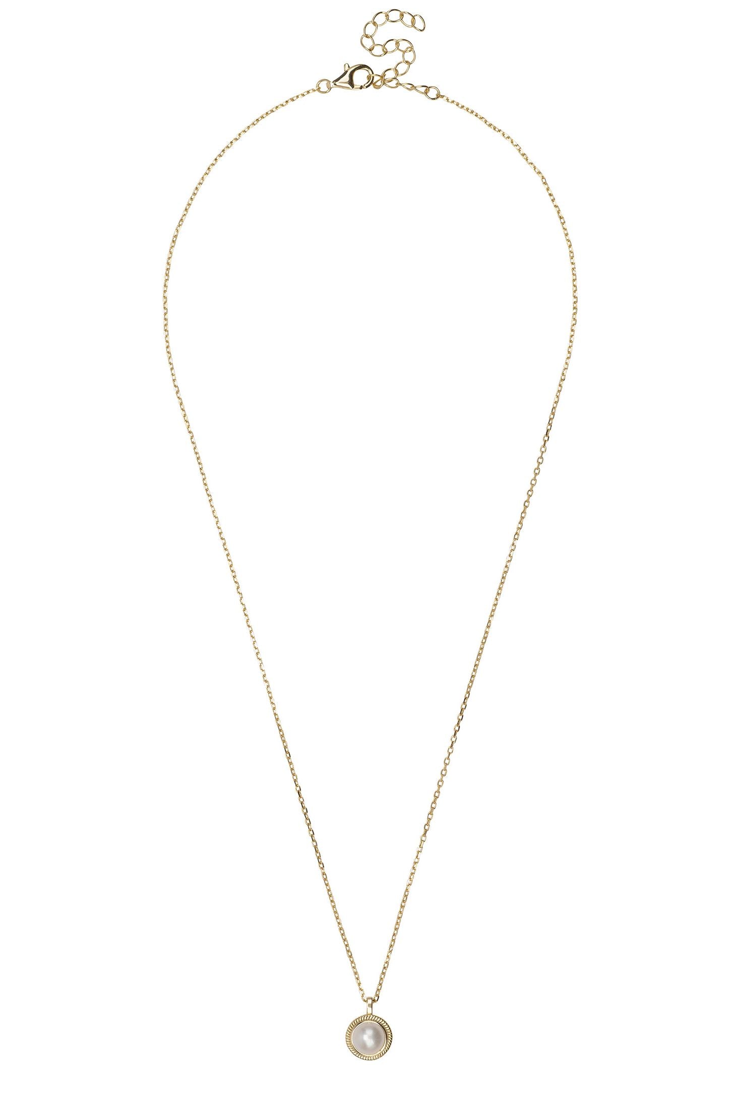 Gold necklace with a pendant on a white background
