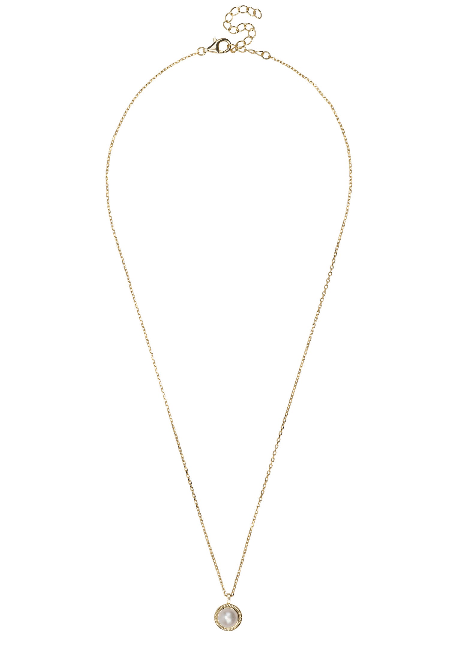 Gold necklace with a pendant on a white background