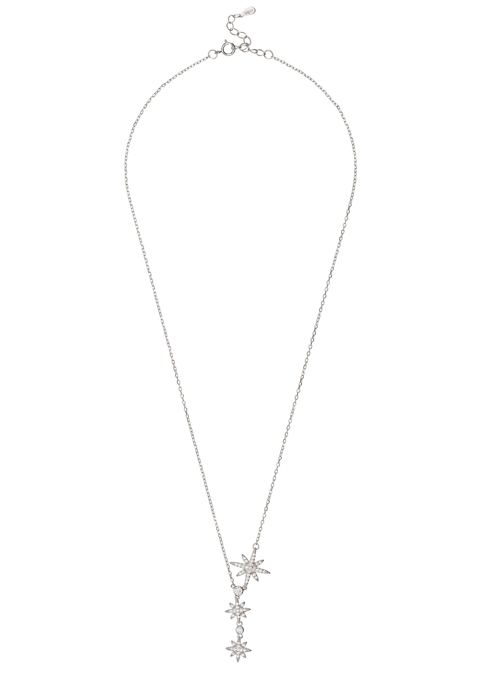Silver necklace with a star-shaped pendant on a white background