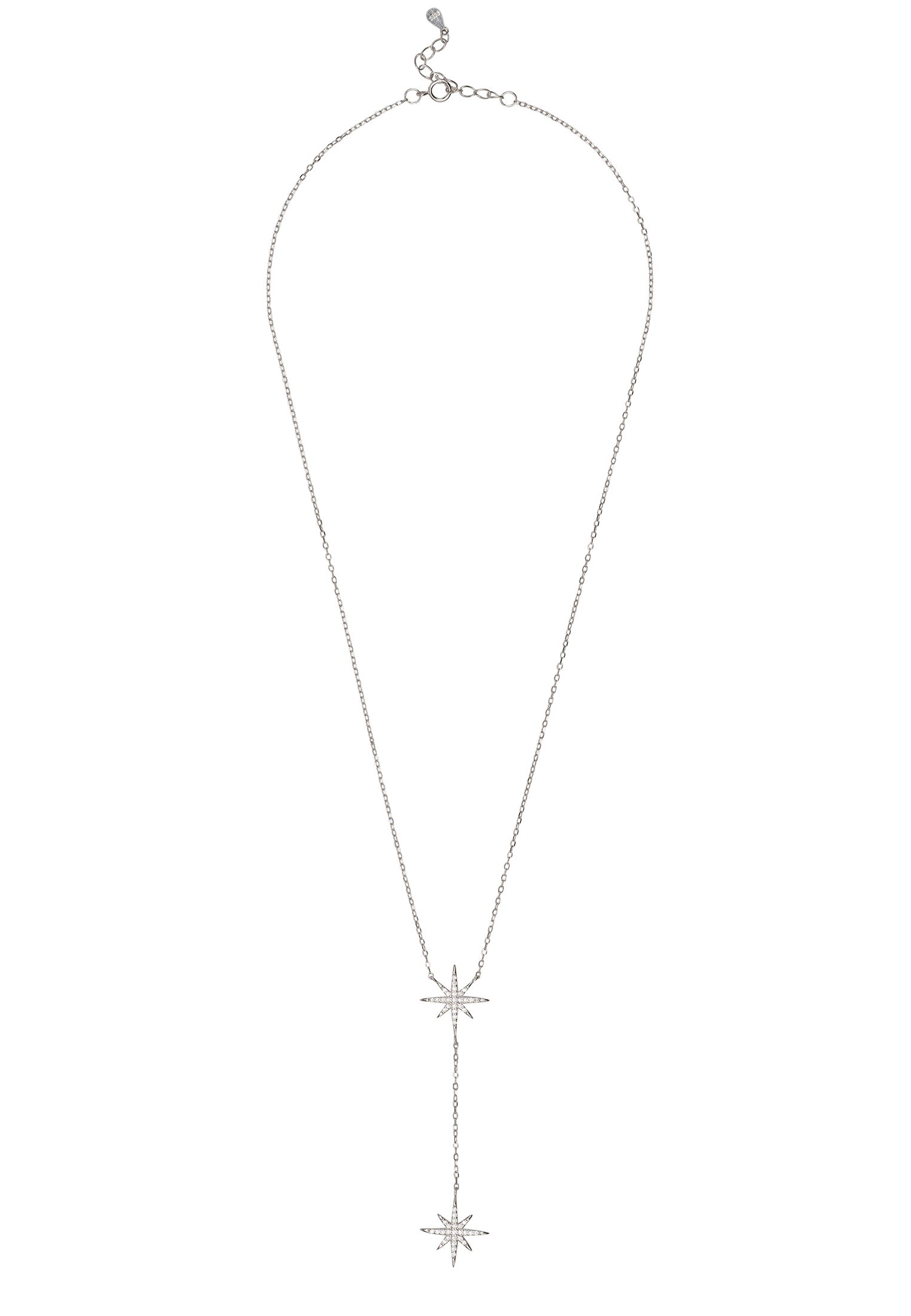 Silver necklace with star-shaped pendant on a white background