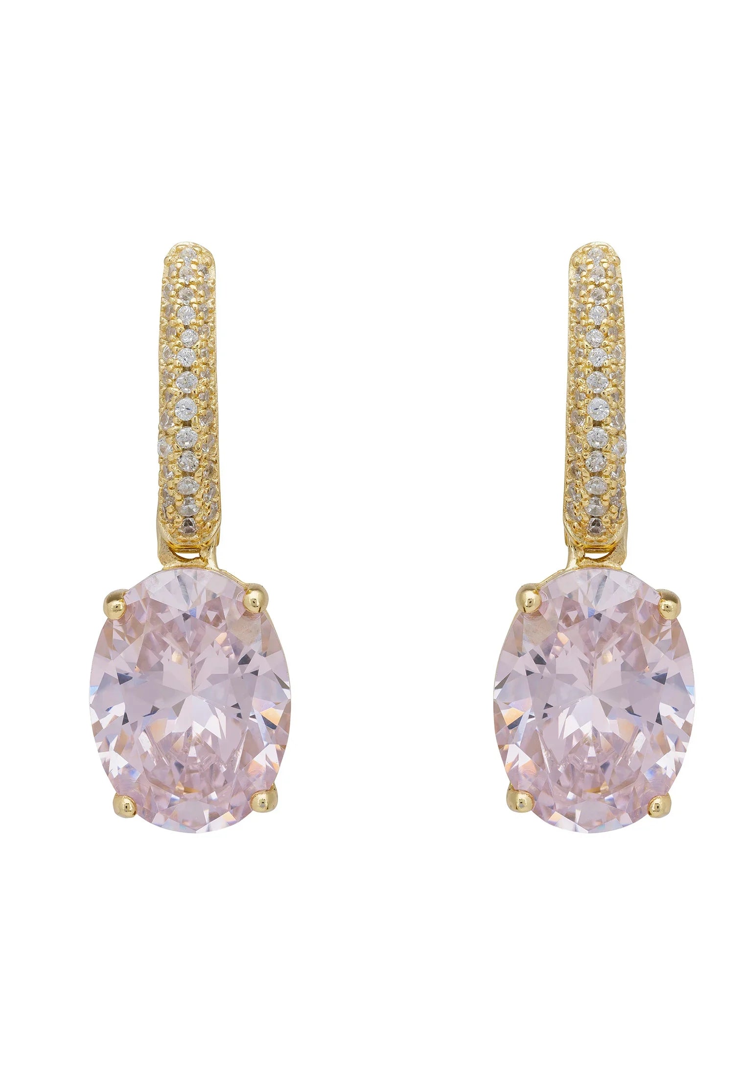 Oval rose quartz gold earrings.