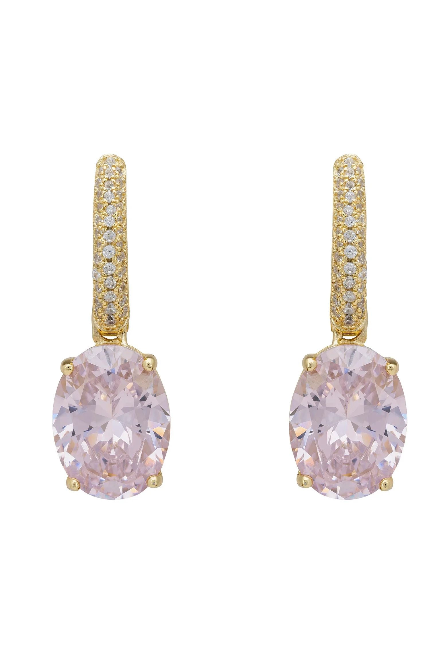 Oval rose quartz gold earrings.