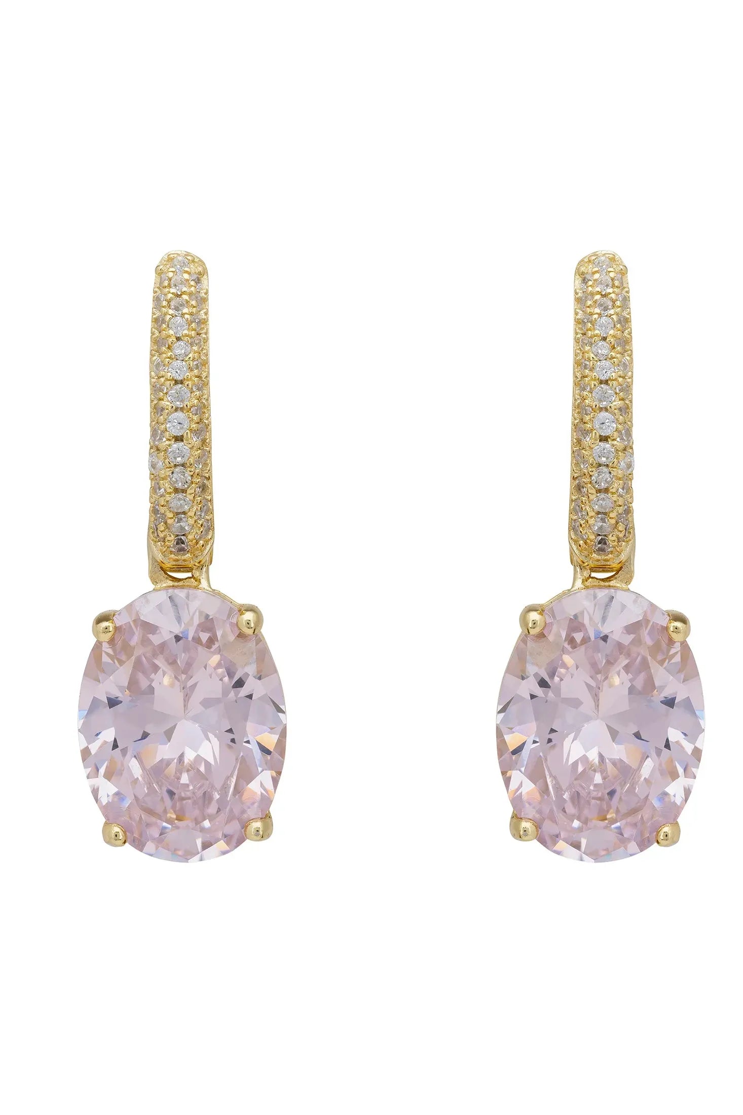 Oval rose quartz gold earrings.
