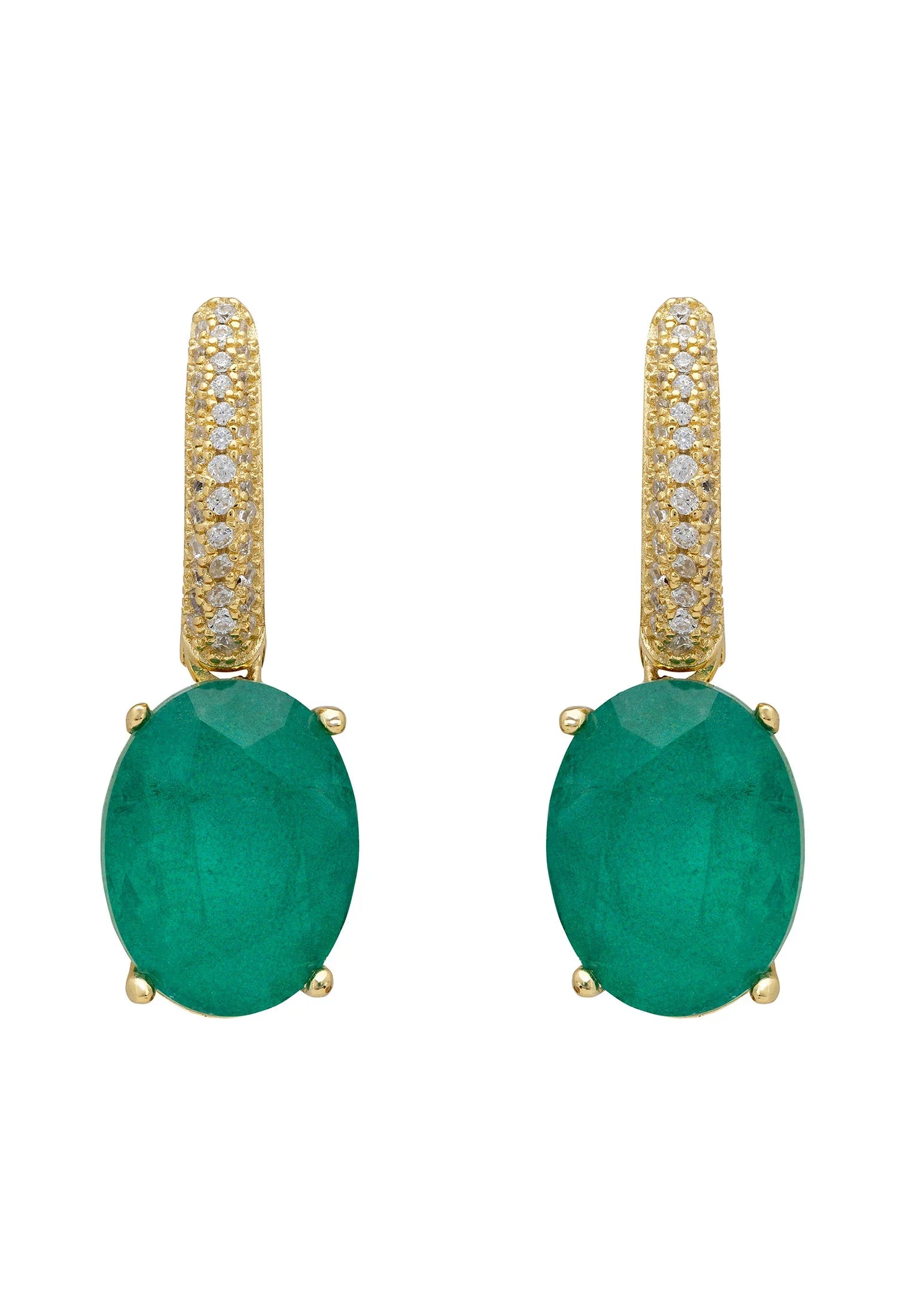 Oval emerald gold earrings.
