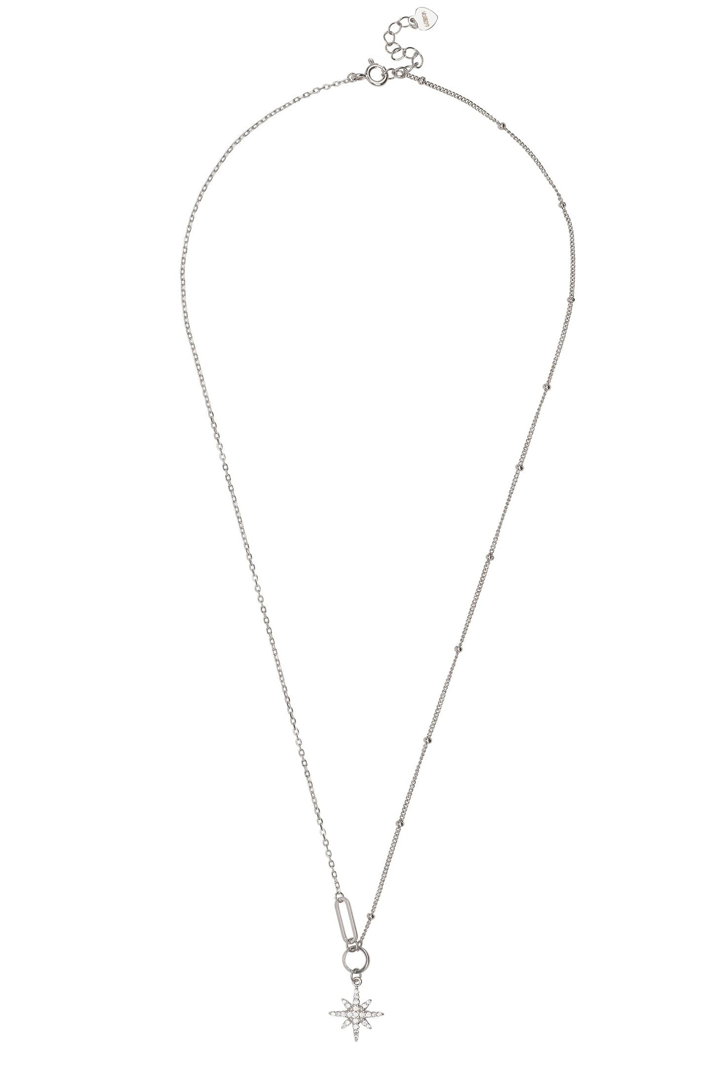 Silver necklace with a star pendant on a white background