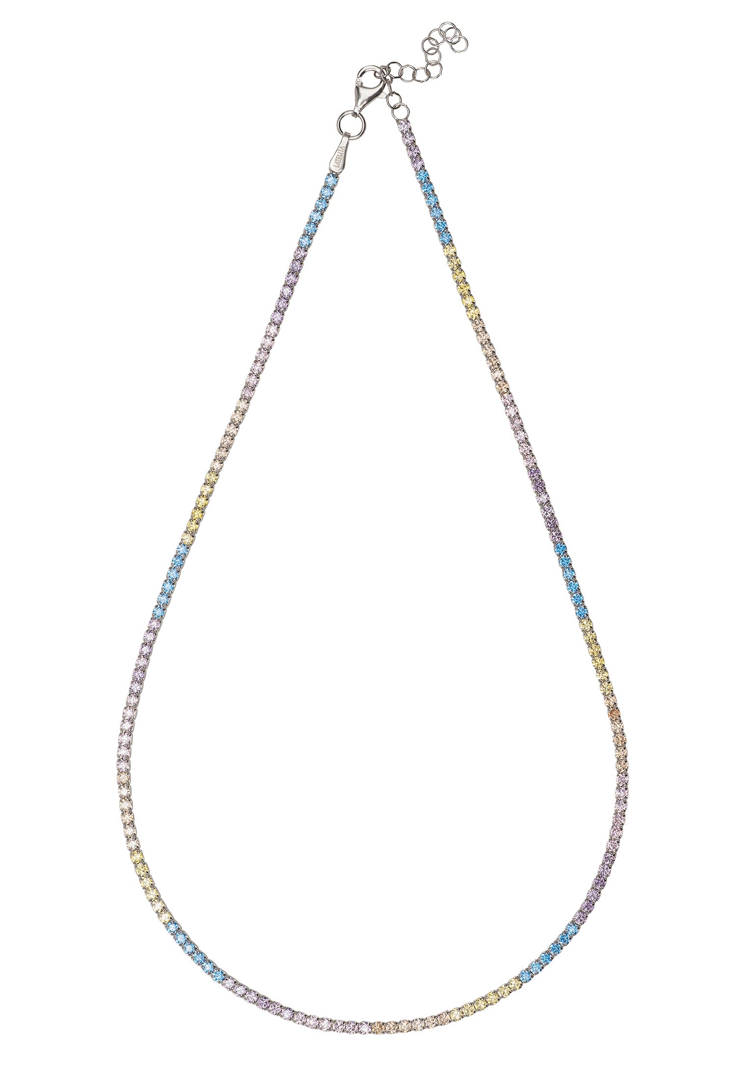 Tennis Necklace Pastel Rainbow Cz Silver
