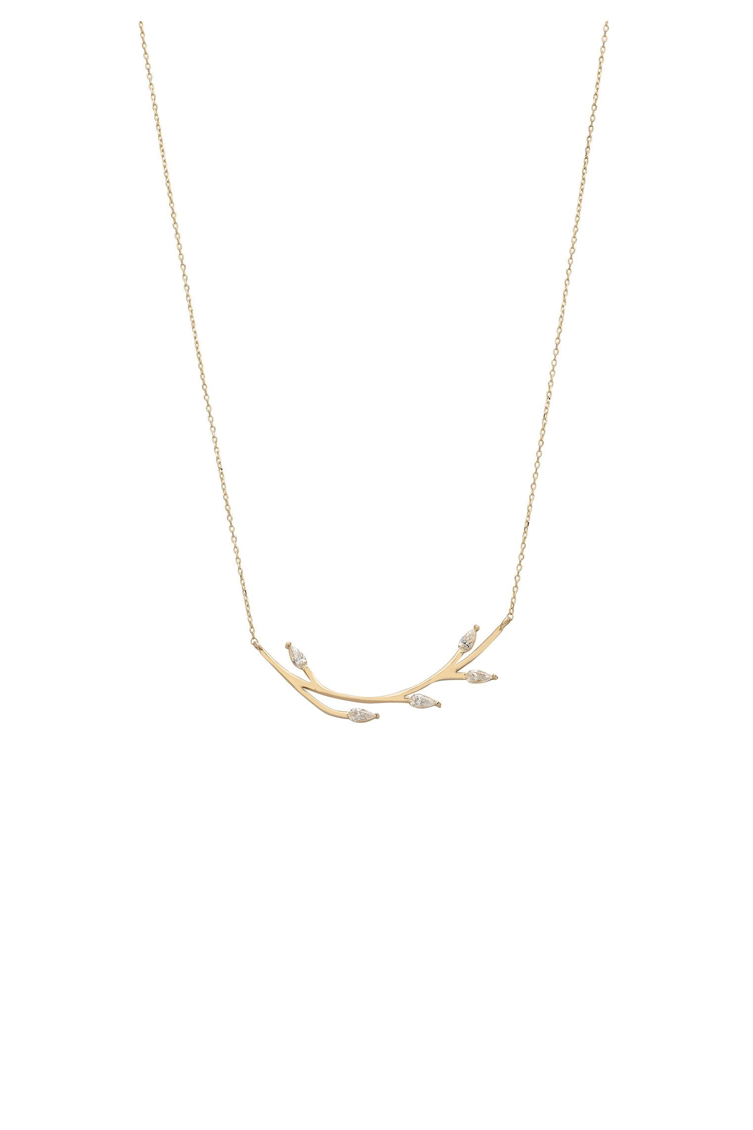 Solid 14k Gold Blooming Branch Necklace