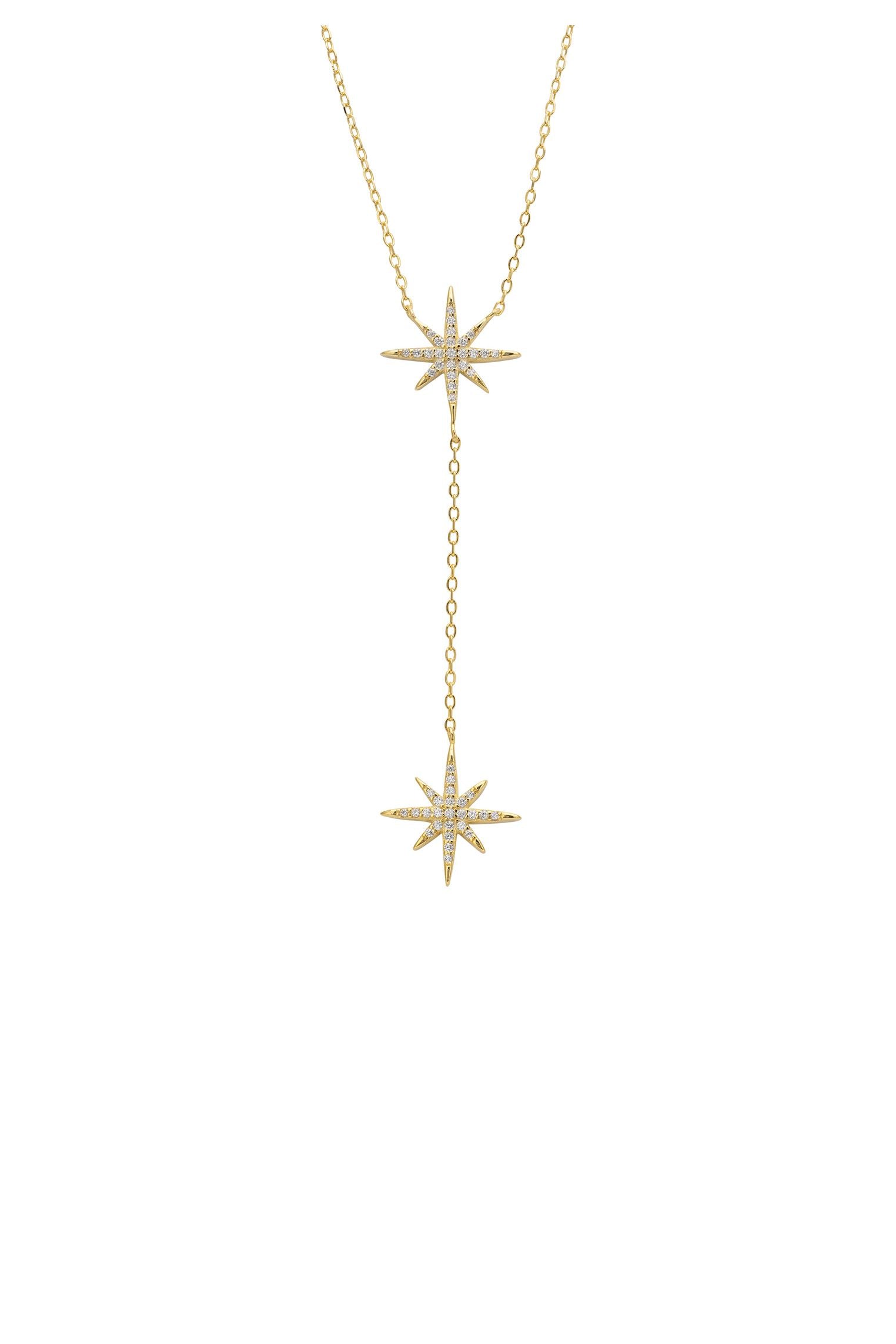 Double Starburst Drop Necklace Gold