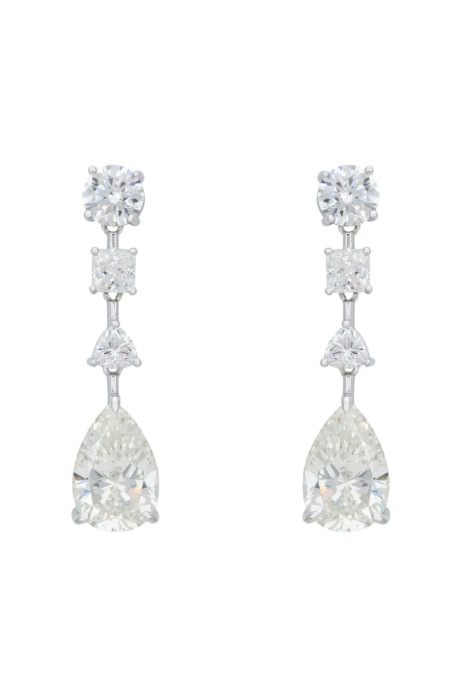 Multiple shape diamond drop earrings.