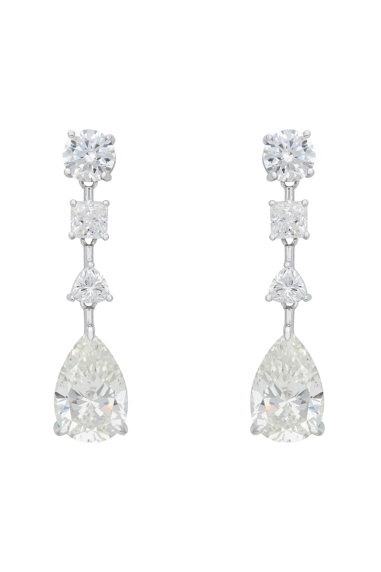 Multiple shape diamond drop earrings.
