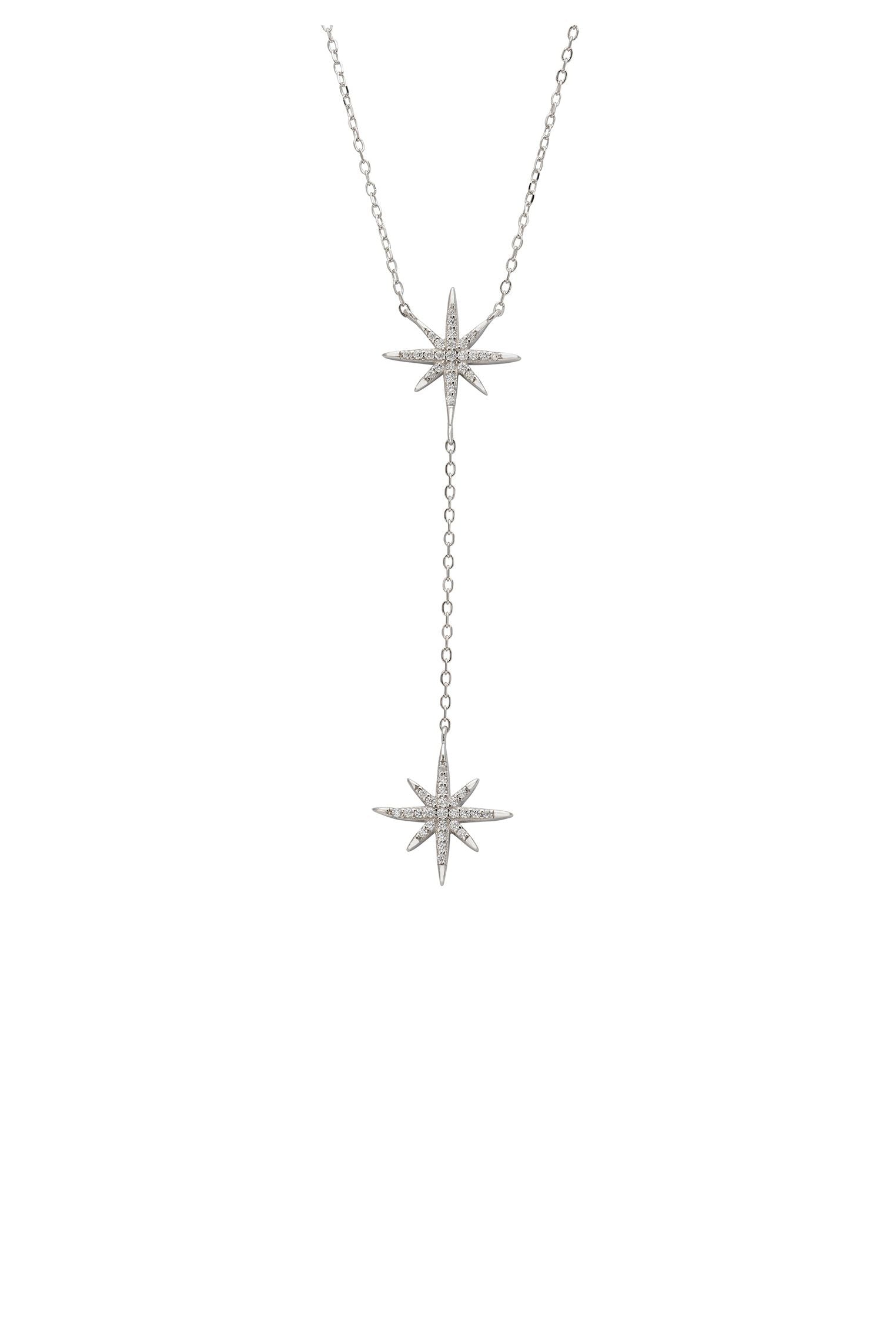 Double Starburst Drop Necklace Silver