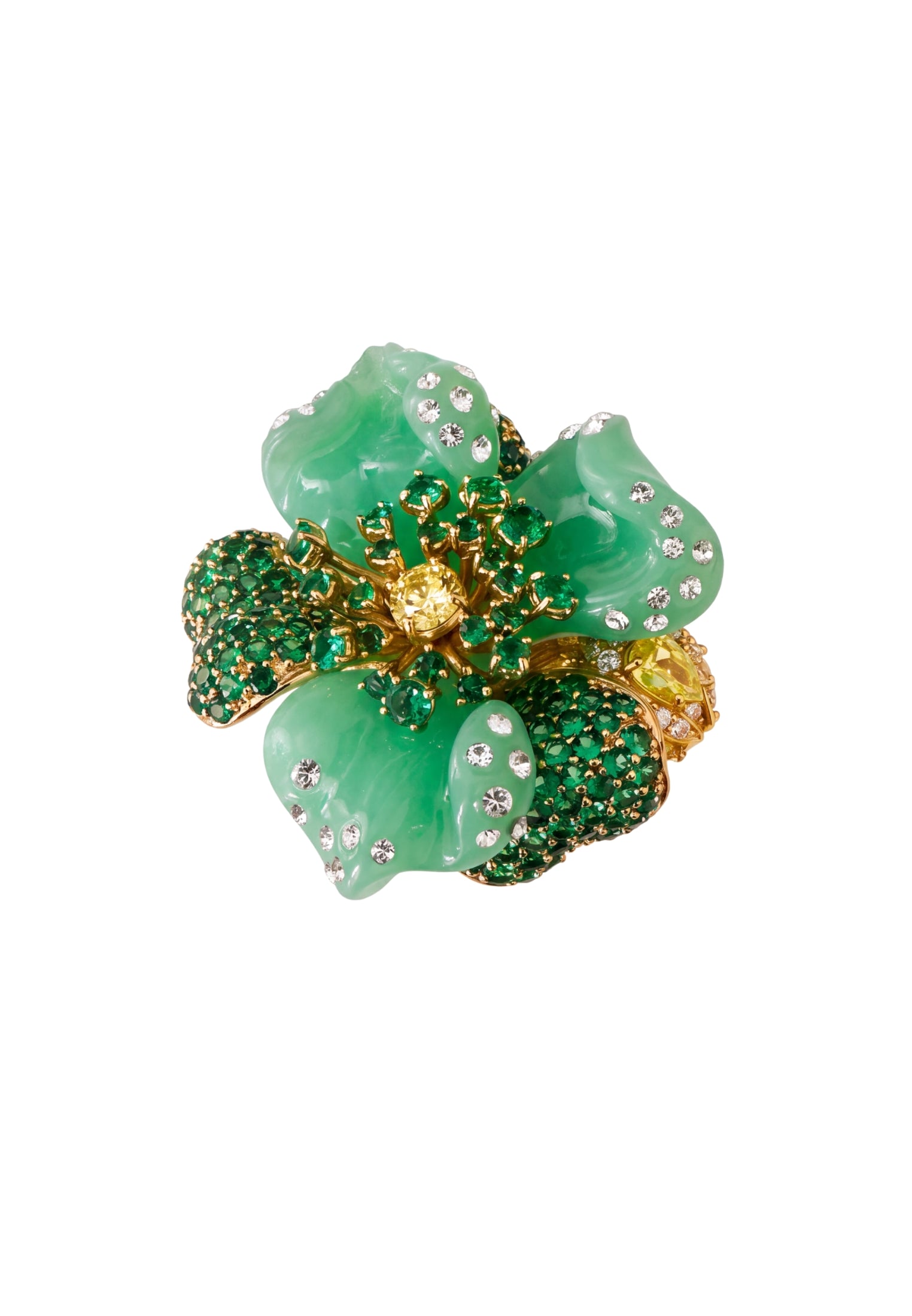 Jade Rose Flower Cocktail Ring Gold