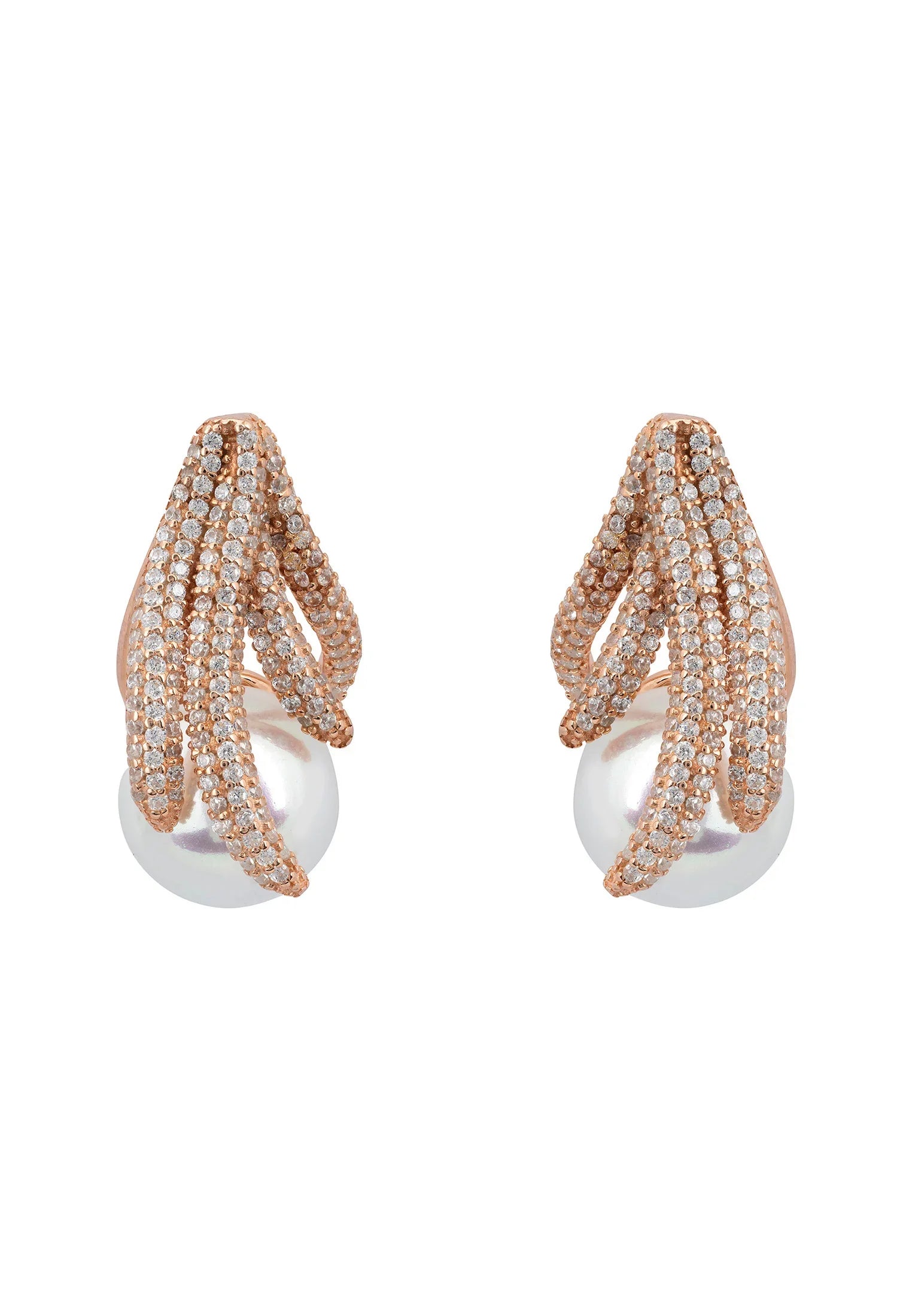 Rose gold aquatic tendril and pearl earrings.